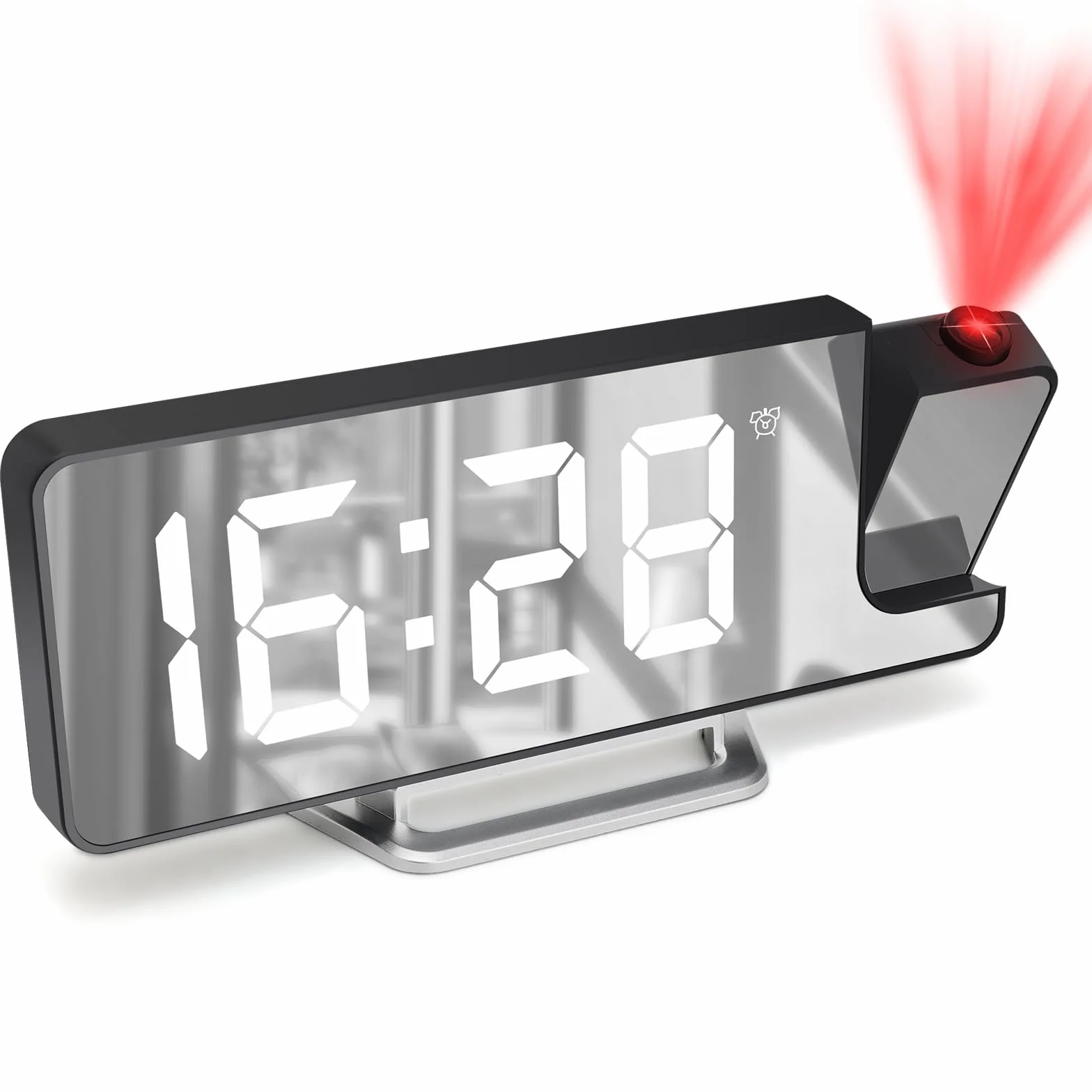 Cuteefun Reloj Despertador Digital con Proyector, Despertador Inteligente con Temperatura, Snooze, 12/24H, Brillo Ajustable, Reloj Proyector Techo para Dormitorio, Números de Blanco