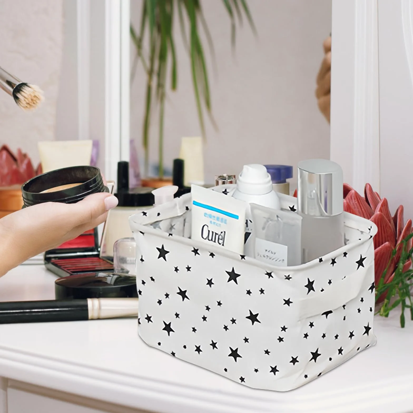 Cestas de Almacenamiento de Tela, Juego de 4 Caja de Almacenaje, Pequeñas Cestas Cuadradas Plegables de Lona para Almacenamiento, Cestos de Baño y Organización del Hogar, 20x16x14 cm