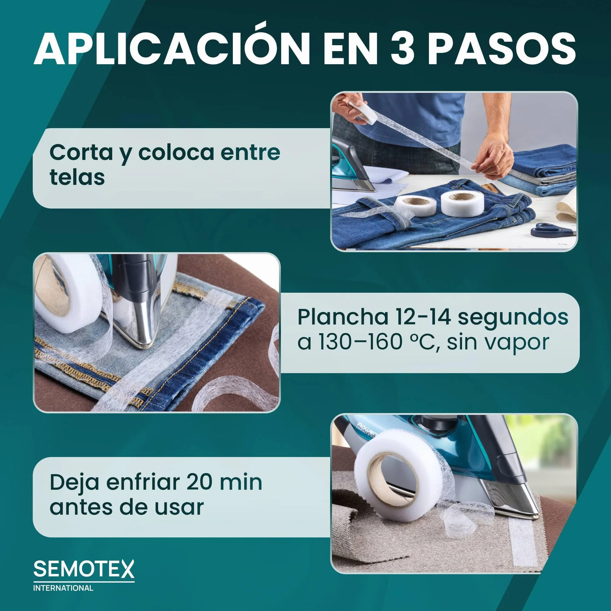 Cinta Termoadhesiva para Dobladillos EXTRA FUERTE - 50 Metros x 20 mm - Cinta Adhesiva Dobladillos. Cinta para Cortinas, Bajo Pantalón, Vestidos, Vaqueros - 20 milímetros ancho