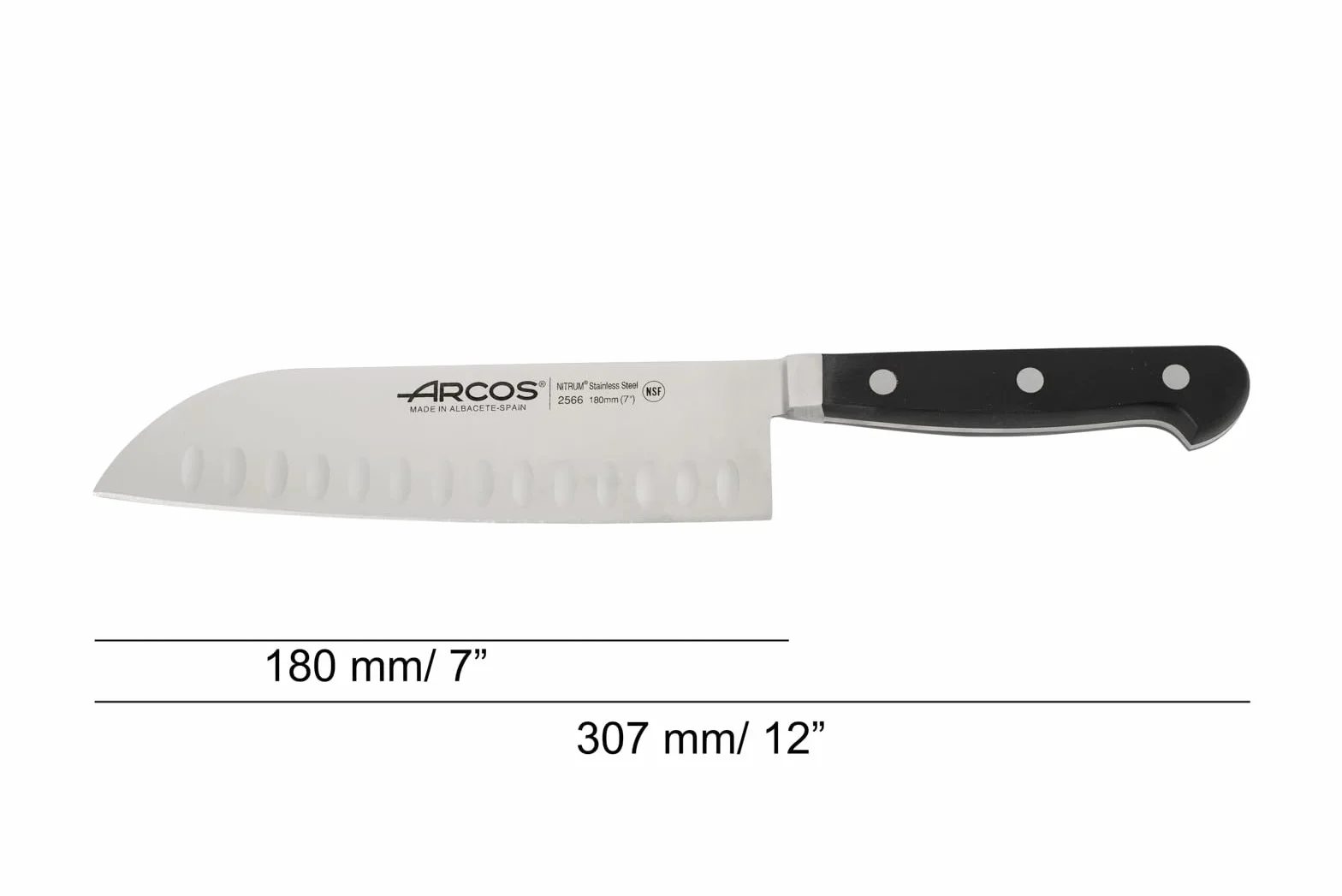 Arcos Serie Clasica - Cuchillo Santoku Cuchillo Asiático - Hoja de Acero Inoxidable Forjado NITRUM 180 mm - Mango de Polioximetileno (POM) Color Negro