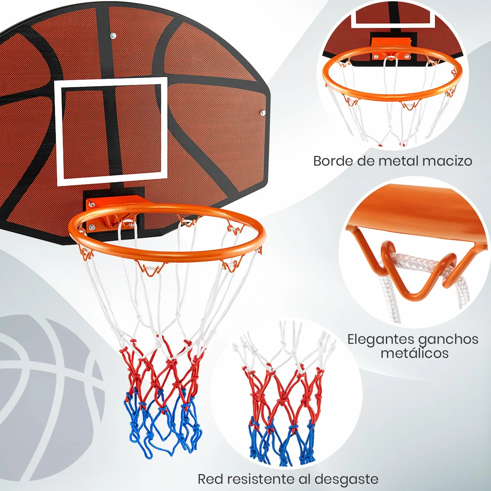 GOPLUS Canasta Baloncesto Montada en la Pared, Tablero con Red, 66x44.5cm