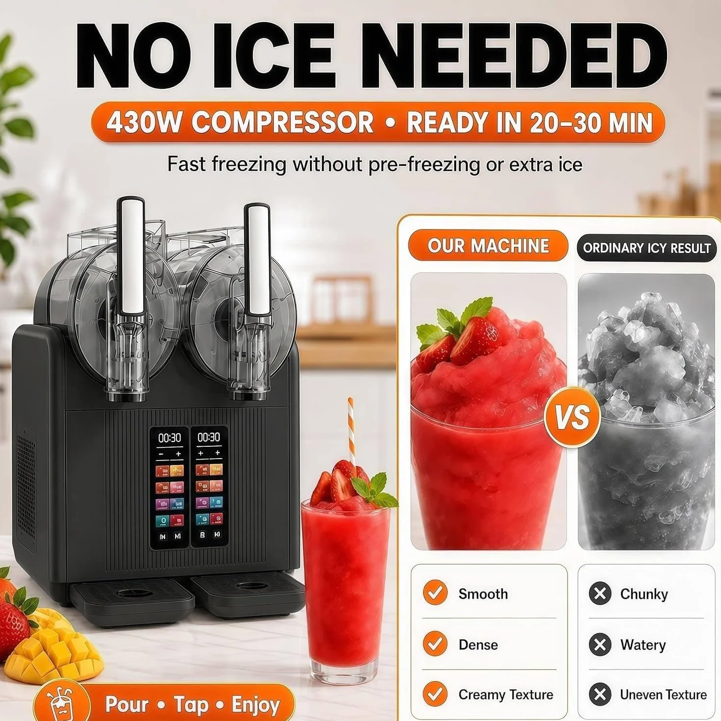 Máquina 2 En 1 Para Granizados Y Helado Suave, Doble Depósito, Black | 7 Modos Para Batidos, Malteadas, Cócteles, Margaritas Y Helados, Autolimpiante, Ideal Para Uso Doméstico Y Comercial