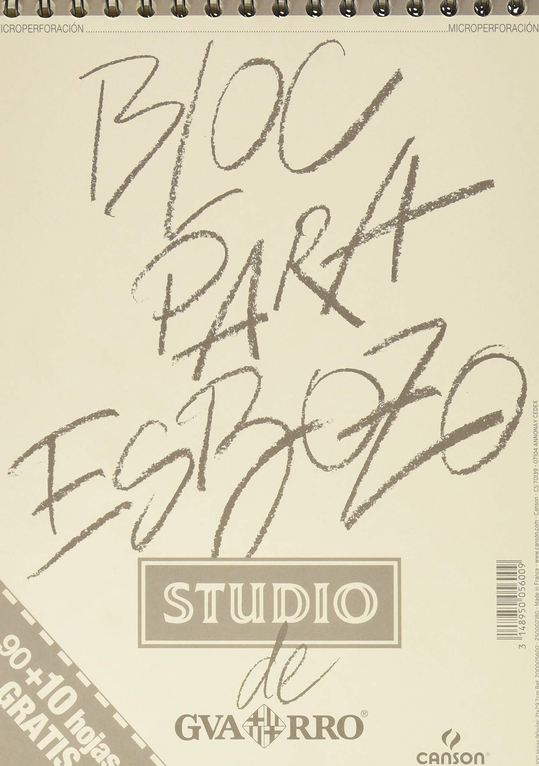 Canson Guarro Esbozo, Papel de esbozar, Grando ligero, 90gsm, Espiralados sobre el lado corto, A4-21x29,7cm, Blanco natural, 100 hojas