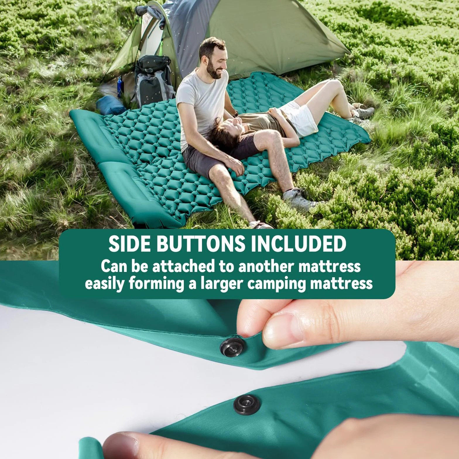 Colchoneta Camping Autoinflable Individual con Bomba de Pie y Almohada, Colchón de Aire Ultraligero Compacto