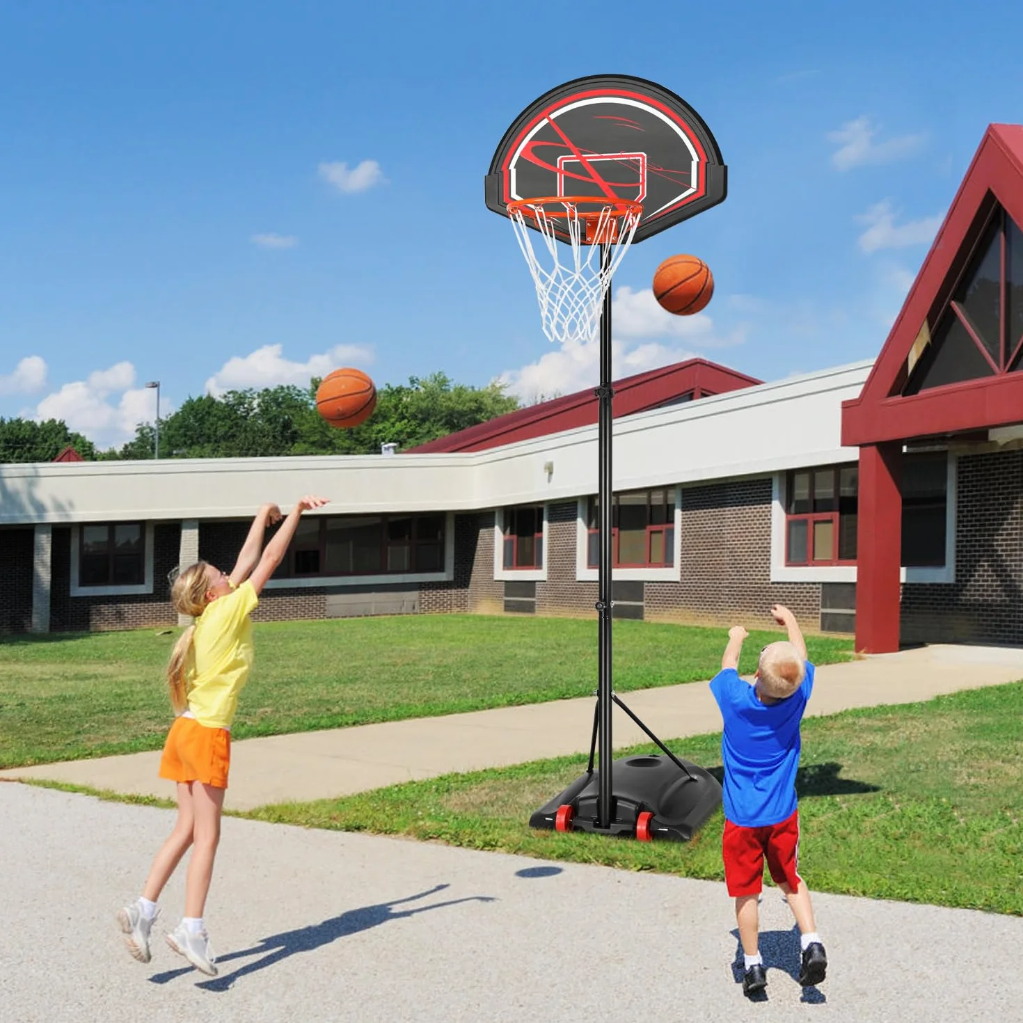 Yaheetech Canasta de Baloncesto Exterior Ajustable 170-230cm Móvil con Ruedas para Adulto Niños