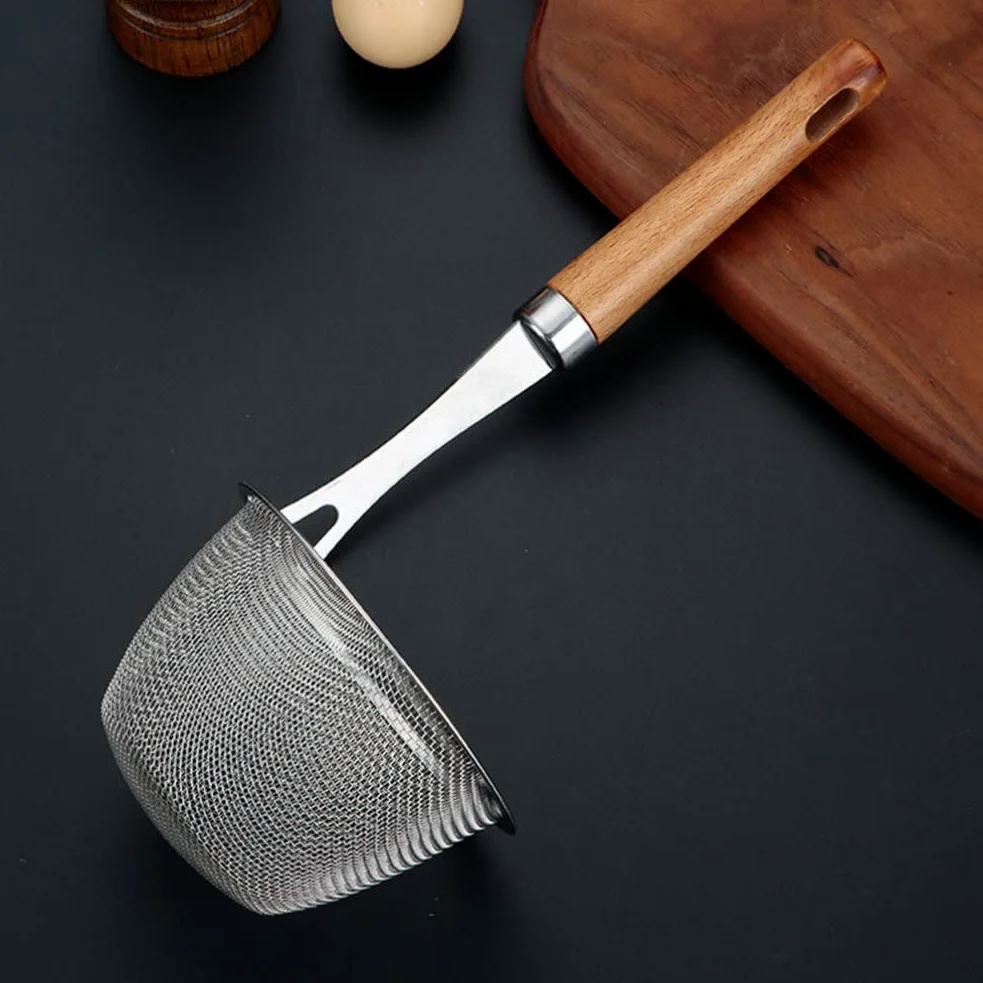 Colador de Malla Fina con Mango de Madera para Cocina, Ideal para Pasta, Fideos y freír