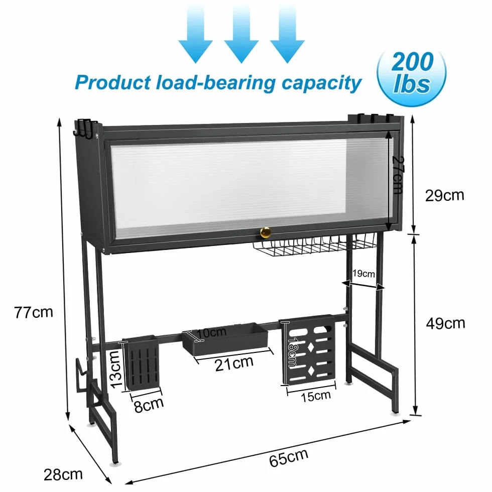 Escurridor sobre fregadero de 3 niveles con 6 ganchos para secadora de platos y escurridores de platos en fregadero organizador de cocina para escurrir platos, frutas y verduras (65 x 28 x 77