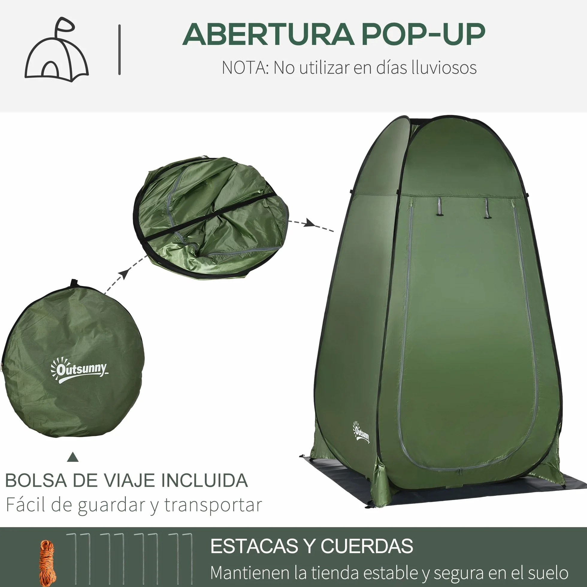 Outsunny Tienda de Ducha Instantánea Pop-Up Portátil con Bolsillo Bolsa Transporte UV 20+ 126x124x189 cm