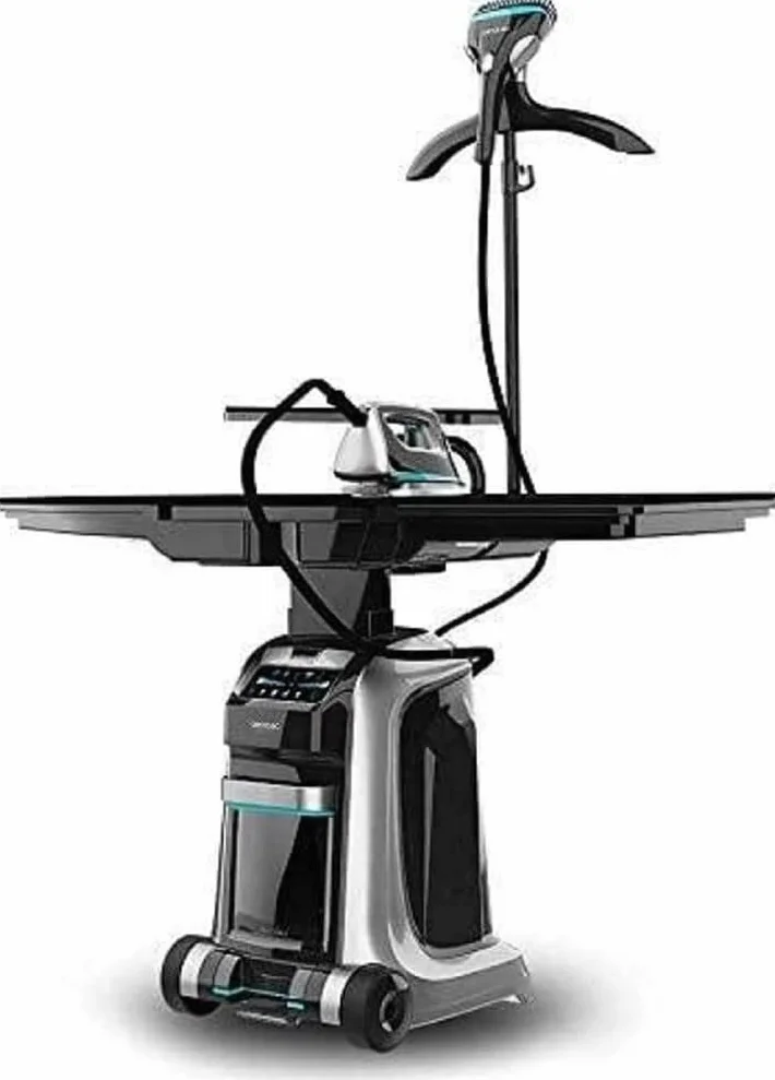 Cecotec Centro de Planchado Inteligente Total Iron 10100 Pro. 2200 W, 4 en 1: Plancha Vertical y Horizontal, Succión e Inflado, 5 Programas para 5 Tejidos, 220 g/min y 5 Bares