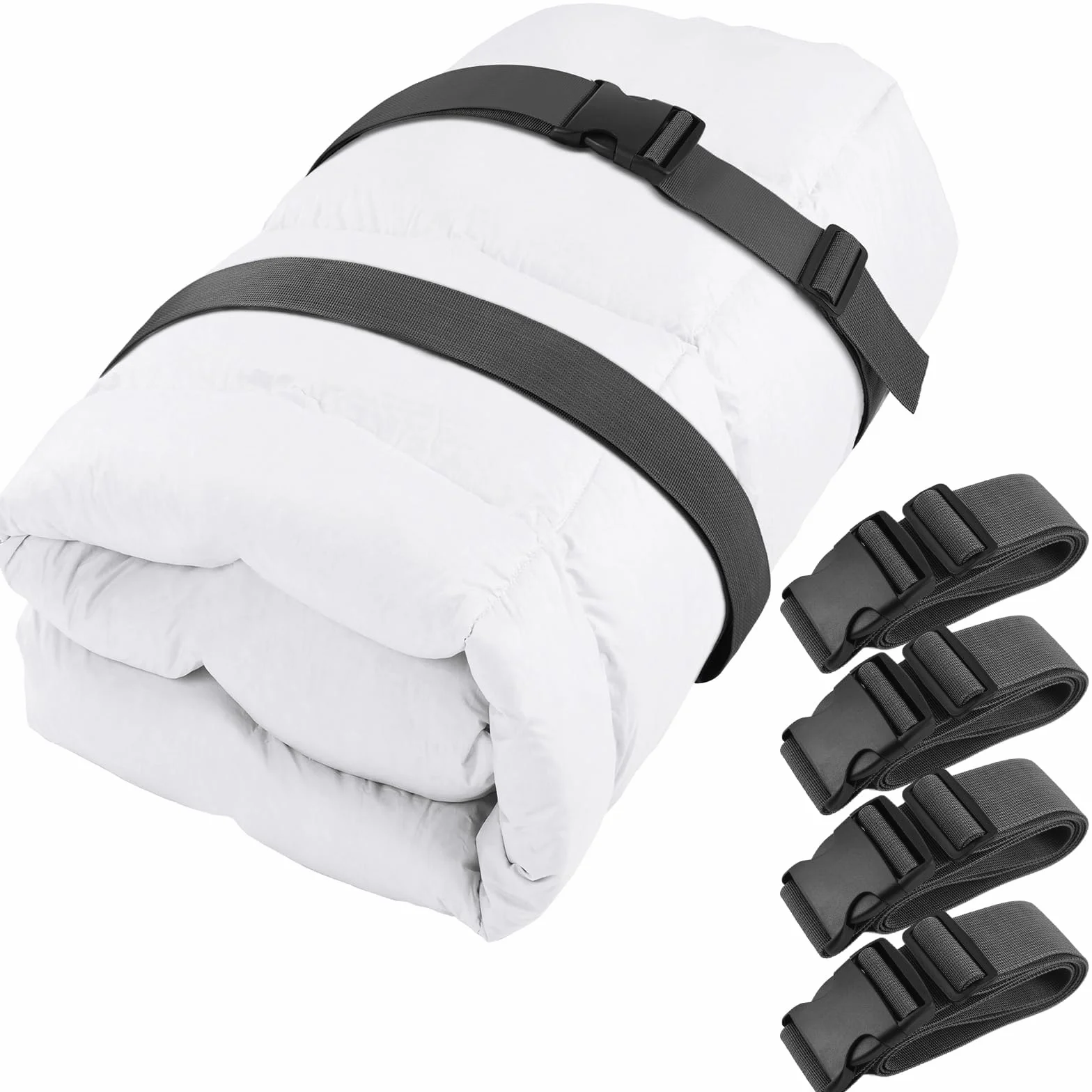 4 Correas Ajustables para cubrecolchón con Hebillas, de Espuma viscoelástica, para Almacenamiento y mudanza, Color Gris Oscuro (60 x 2 Pulgadas)