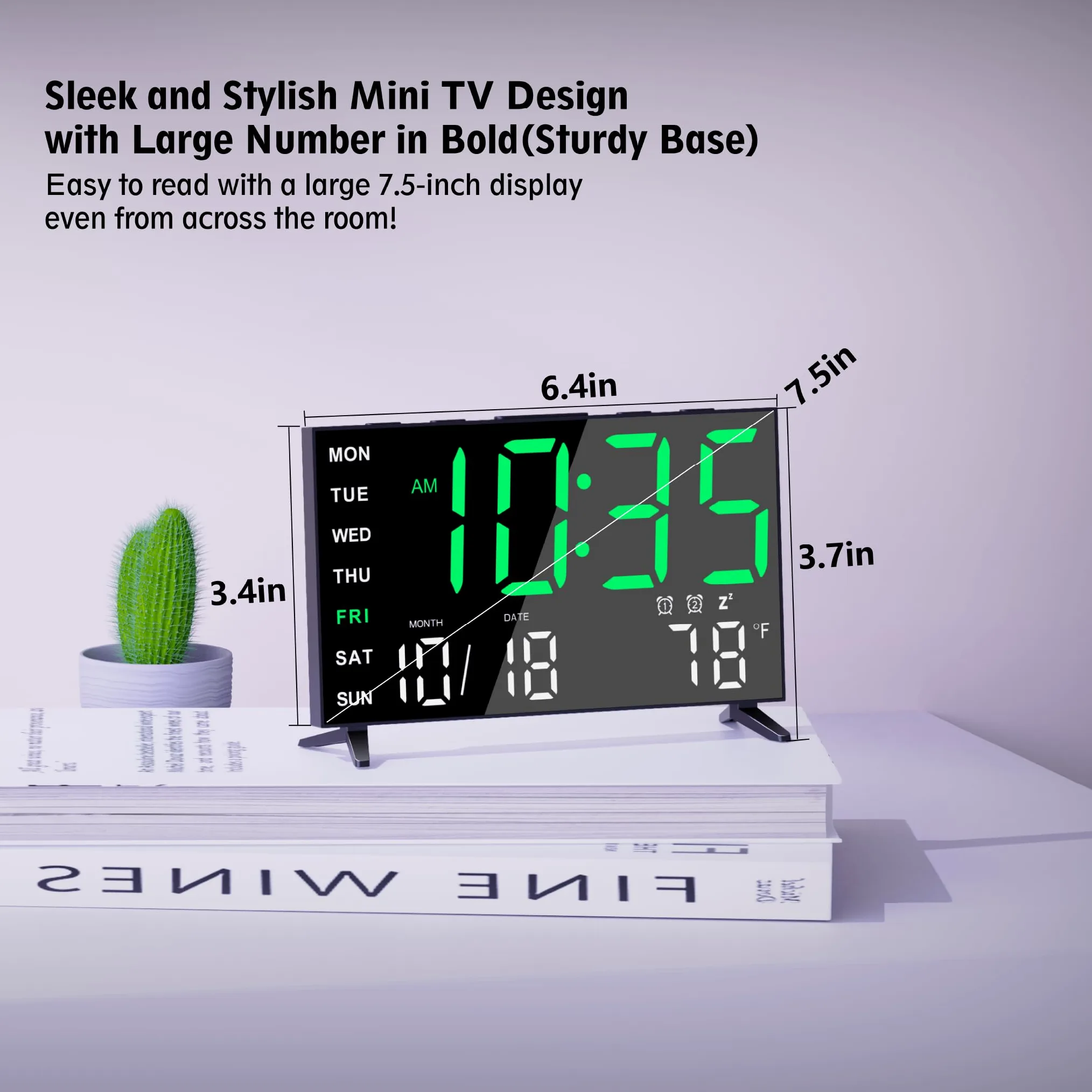 Reloj Despertador Digital con Espejo y Alarma Fuerte con Fecha, Temperatura Interior, Puerto de Carga USB, regulador de Intensidad, Volumen Ajustable, Dígito Verde Negro