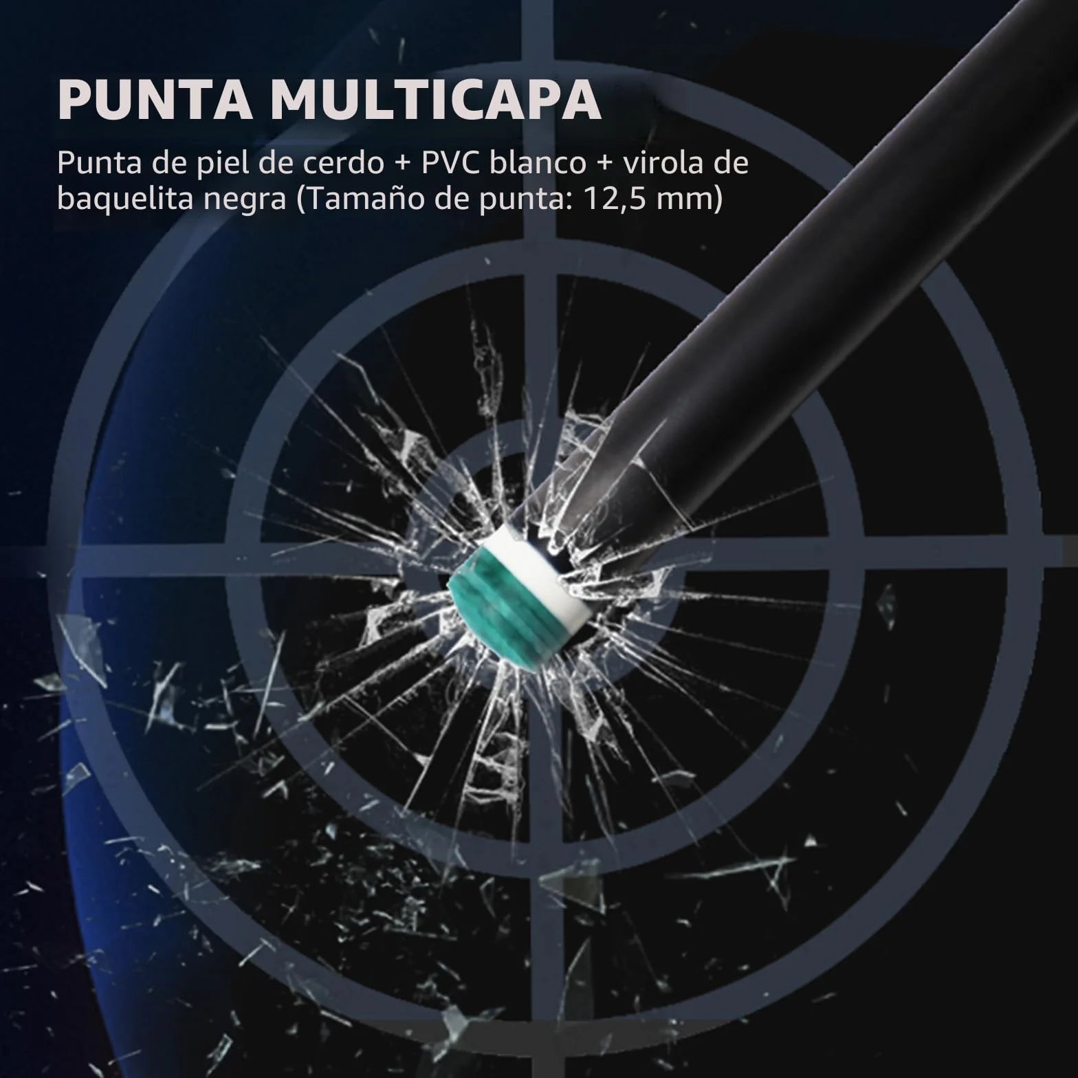 KHEALING Taco de billar fibra de carbono 12,5 mm 58 pulgadas profesional