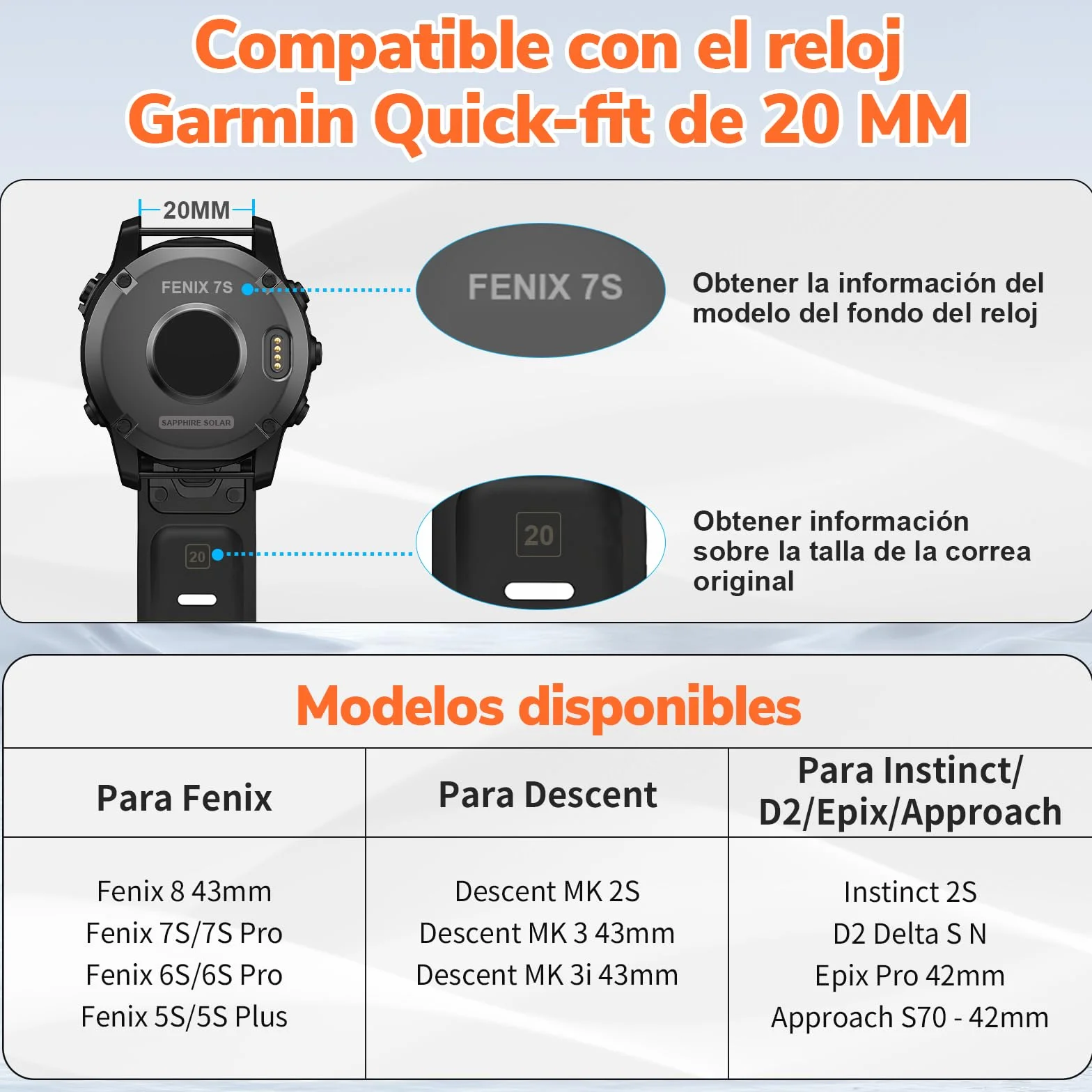Correa Garmin Fenix 7S 6S 5S 8 43mm Quickfit 20mm