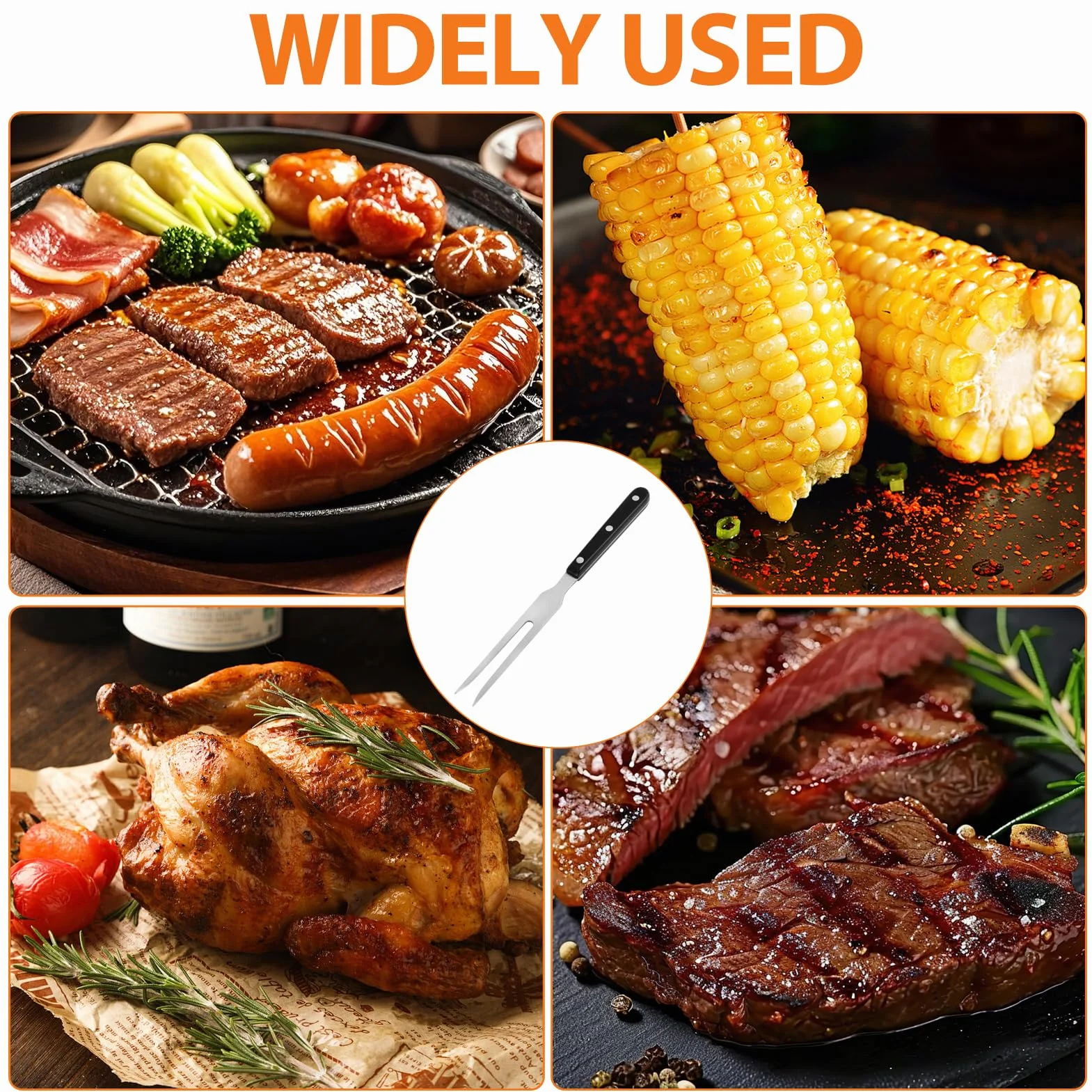 Tenedor de Trinchar Acero Inoxidable con Mango Largo para Carne - Utensilio de Cocina para Asar, Barbacoa y Parrilla - Sujeta y Pincha Pollo, Cerdo, Ternera, Pavo y Verduras