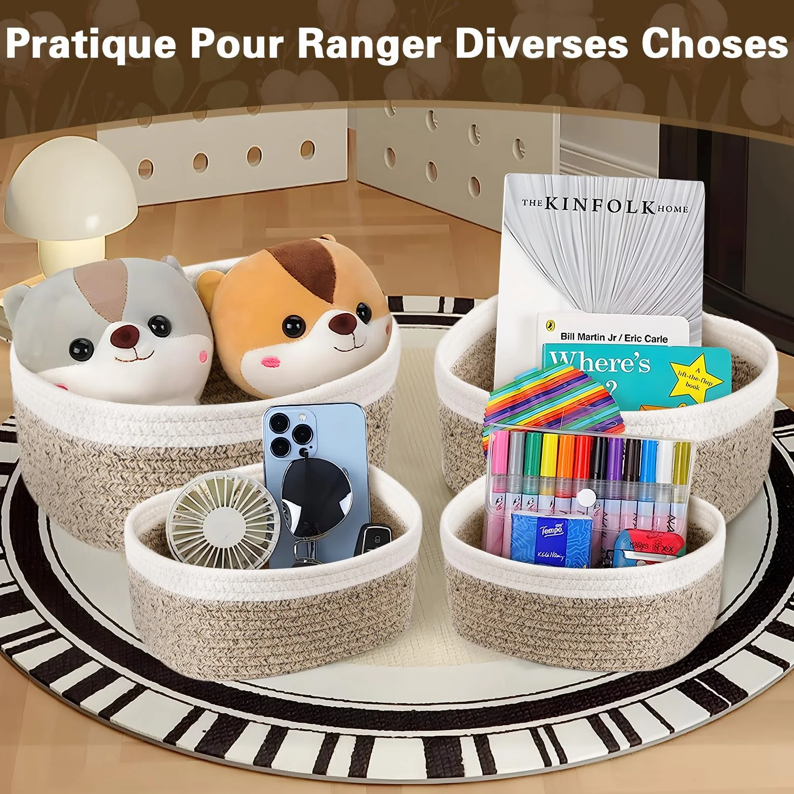 FAMKEEP 5 Piezas Cestas Almacenaje de Cuerda de Algodón Juego Cajas Organización Dormitorio Baño Cocina