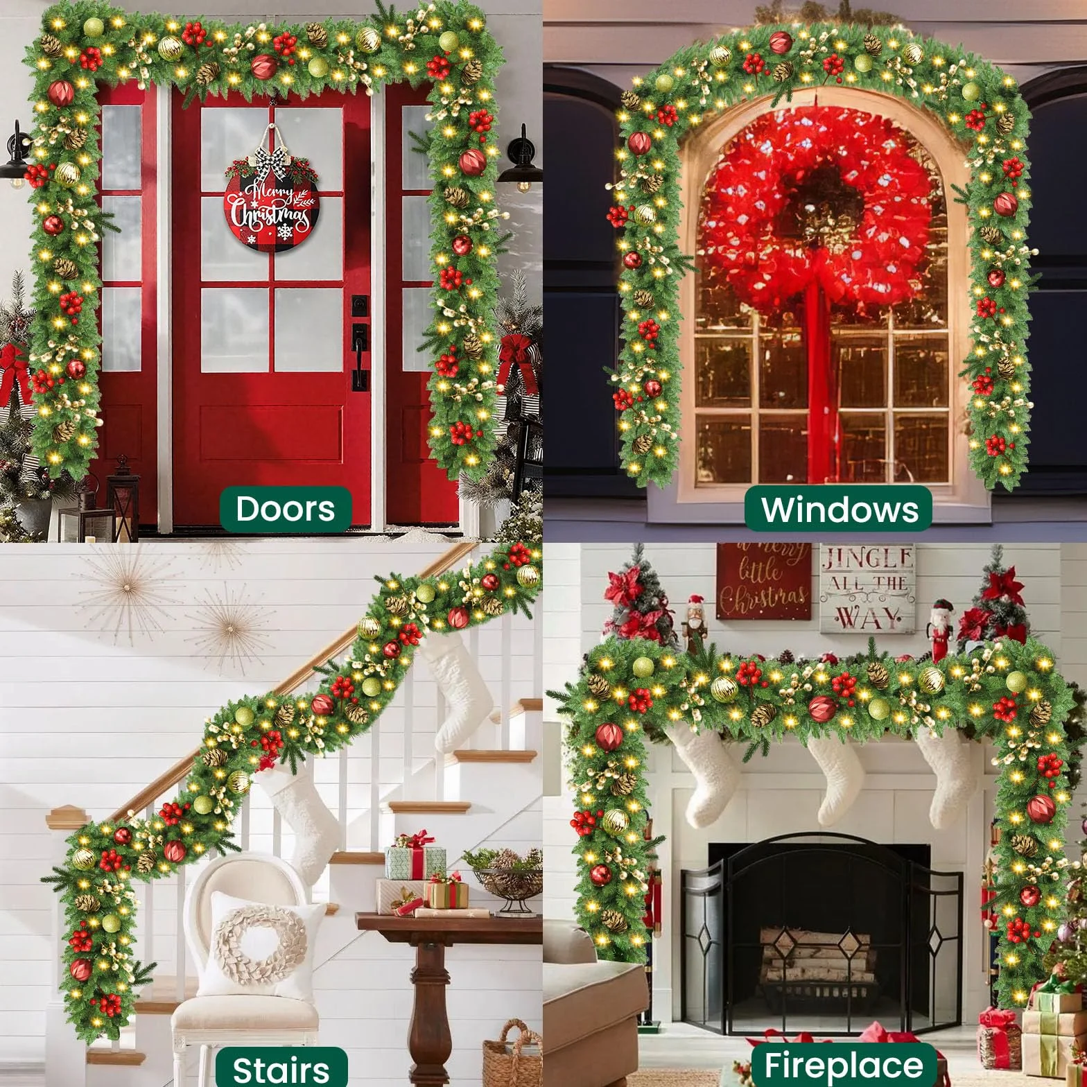 Guirnalda Navidad, 2,7m 30LED Guirnaldas Navideñas con Luces, Navidad Decoración, Adornos Navideños, Decoracion para Exterior, Escaleras, Chimenea, Puerta de Entrada Patio y Jardín