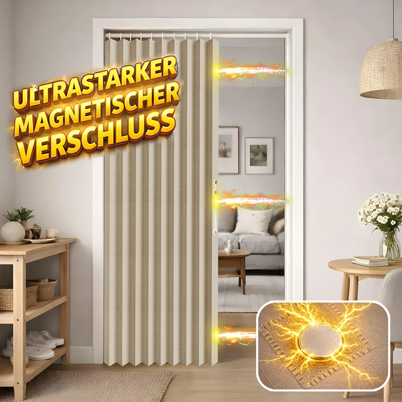 Jilron Juego completo de cortinas opacas para puerta con barra, cierre magnético para una fácil instalación sin taladrar (crema-H198 x B106 cm) 1 paquete
