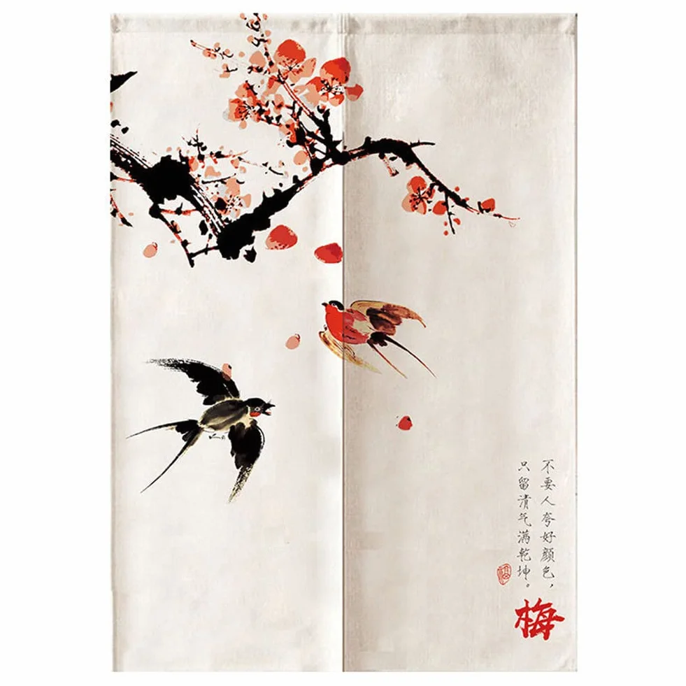 Hiseng Cortina de Puerta Japonesa Noren para Decoración del Hogar, Tapiz Cortina de Partición Dormitorio Kitchen Shop Restaurante Separador de Puerta (Rama de Golondrina,70x120cm)