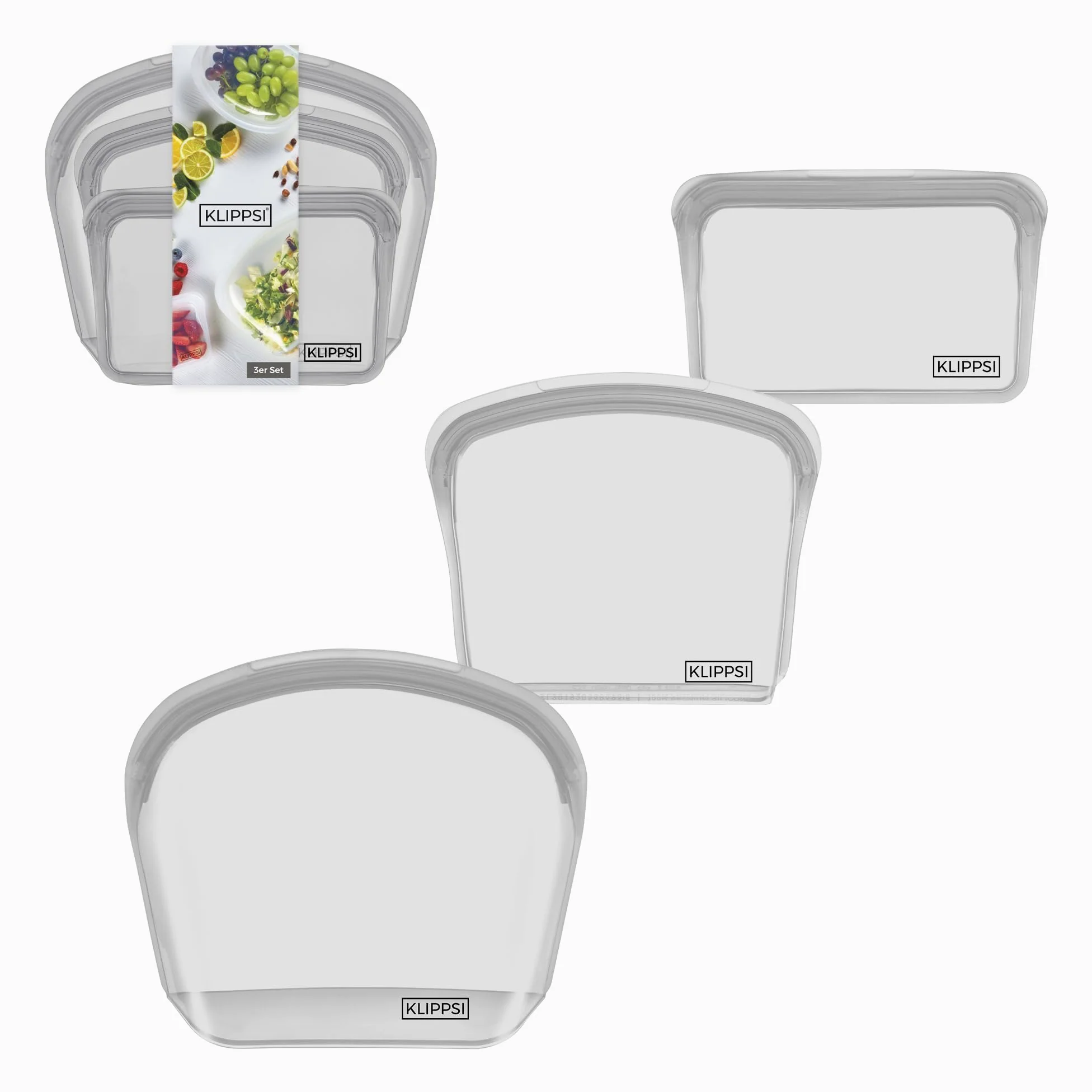 Juego de 3 bolsas de silicona reutilizables para congelador, resistentes al calor, resistentes al frío, a prueba de fugas, aptas para lavavajillas (gris)