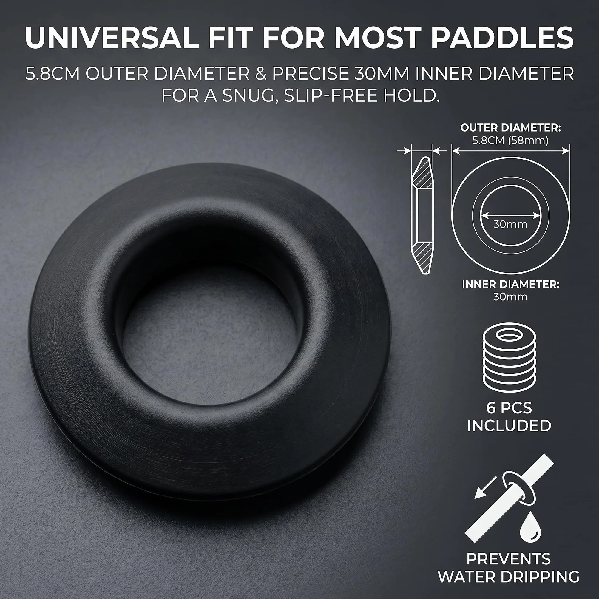 Anillos de goteo para kayak universal goma negro