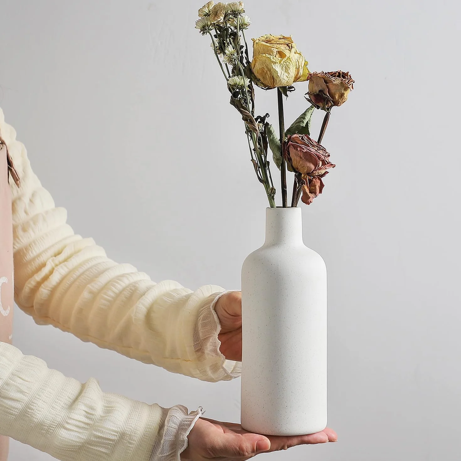 EMABT Jarrón de cerámica Blanco Set 4 pequeños para Flores, únicos para Piezas centrales, Modernos Decorativos para decoración del hogar Entrada de Mesa (Blanco)