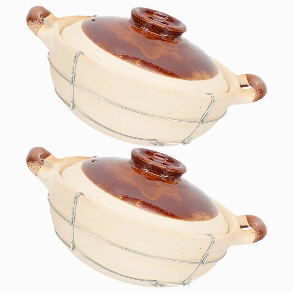 KICHOUSE Cazuela de Barro Individual con Asa Ergonómica Capacidad 05L Color Set 2 Piezas para Cocinar Arroz Guisos y Sopas Utensilio de Cocina Resistente y Apto para Horno