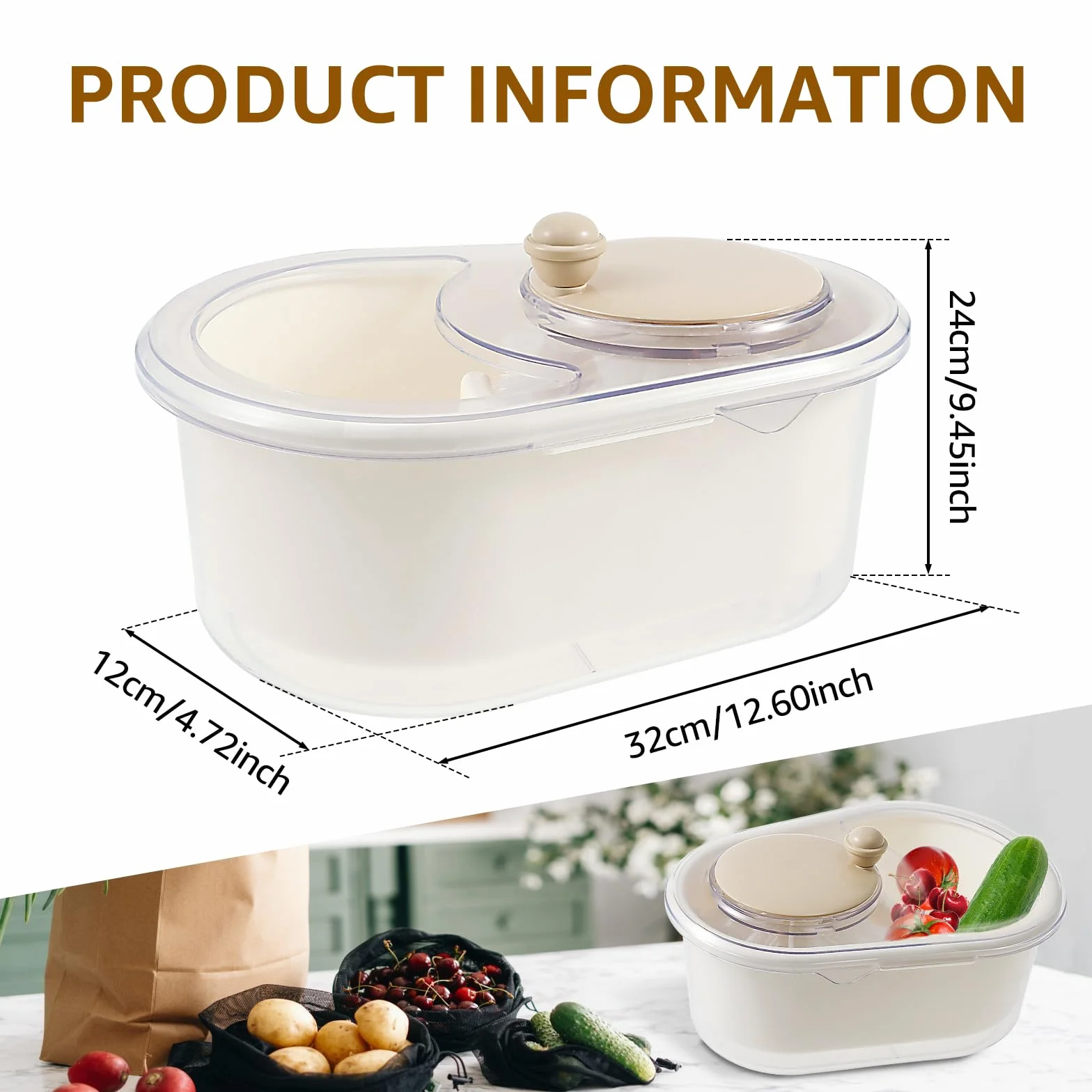 Fruit Cleaner Spinner, Lavadora Portátil de Frutas, Gran Depurador Limpieza Eficiente, Limpiador Manual Rotacional, para Frutas y Verduras (A)