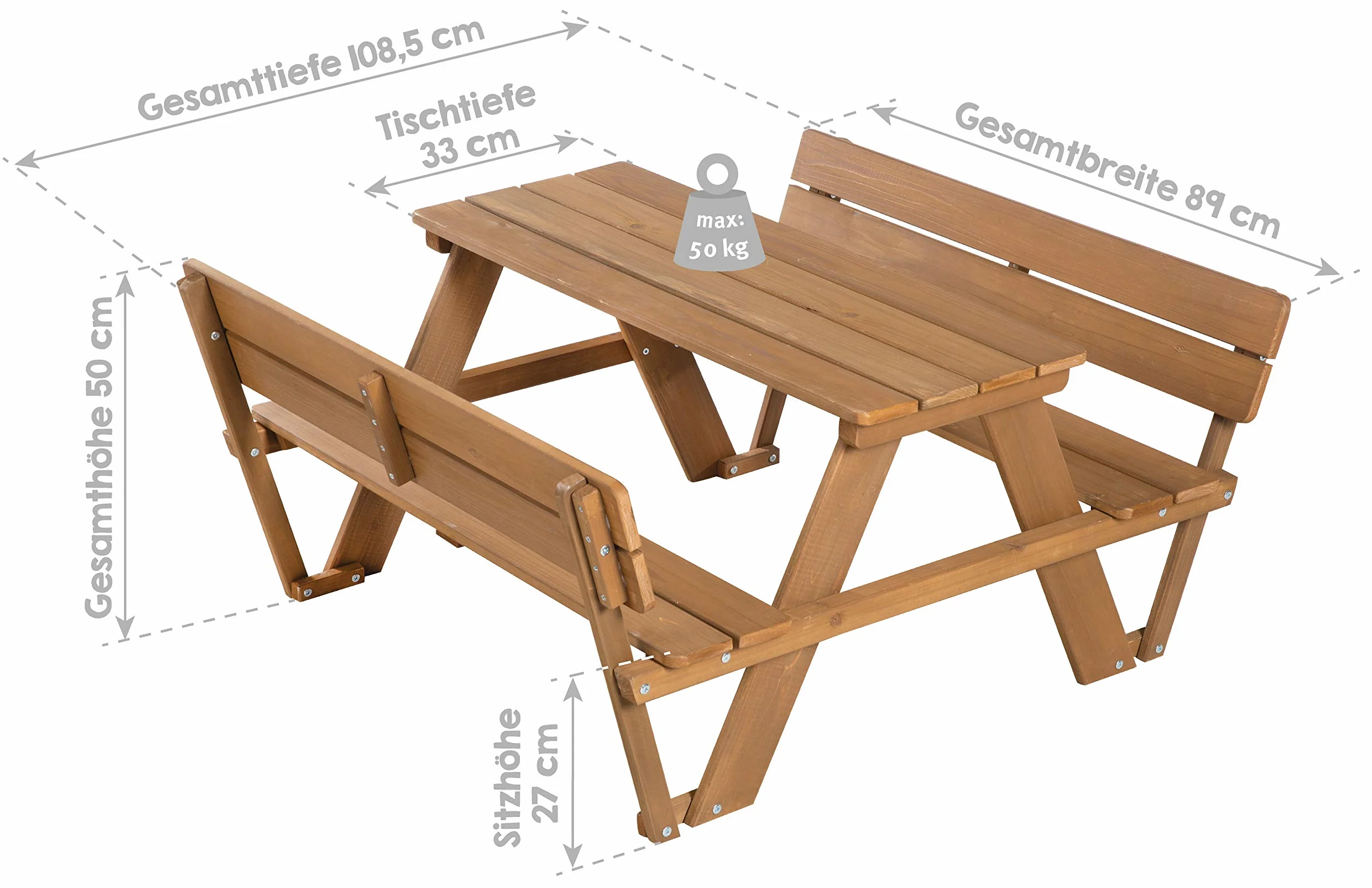 roba Mesa de Picnic para Niños Outdoor Madera Maciza 4 Plazas Teck