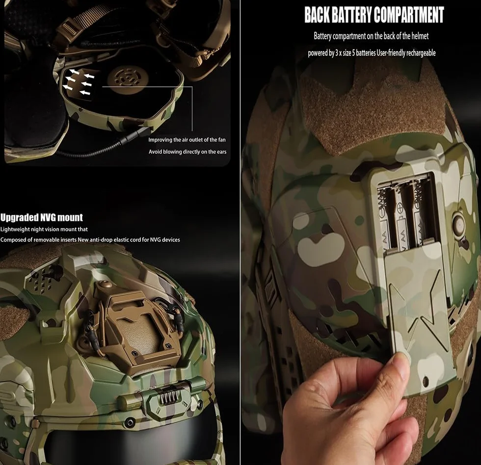 Casco Táctico De Cara Completa con Máscara, Gafas Y Auriculares, Casco De Airsoft Paintball con Ventilador Antiniebla Y Comunicación, Casco Militar para Cosplay, CS, Caza