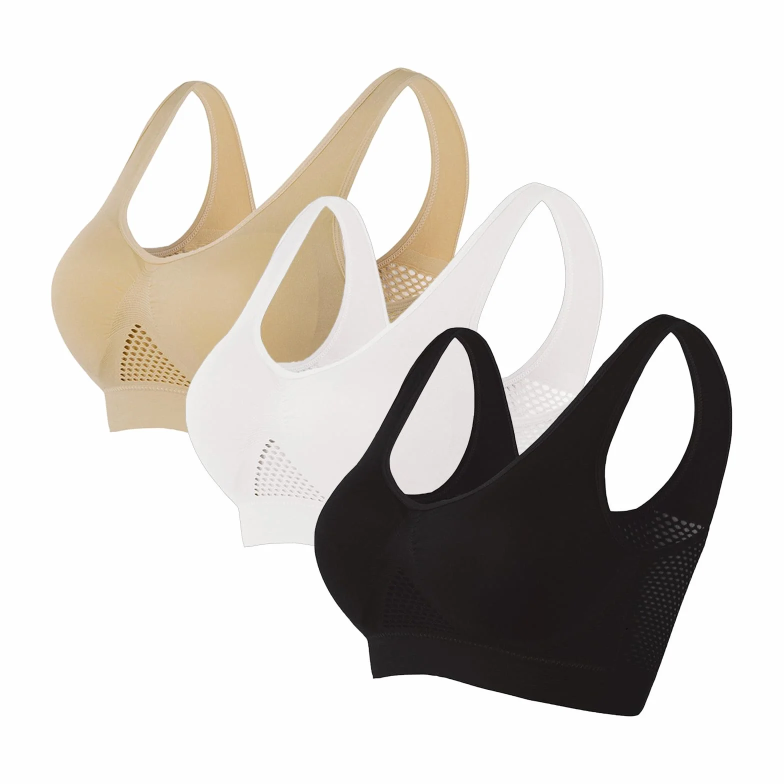 Pack de 3 Sujetadores Deportivos Sin Aros con Almohadillas Extraíbles Transpirables