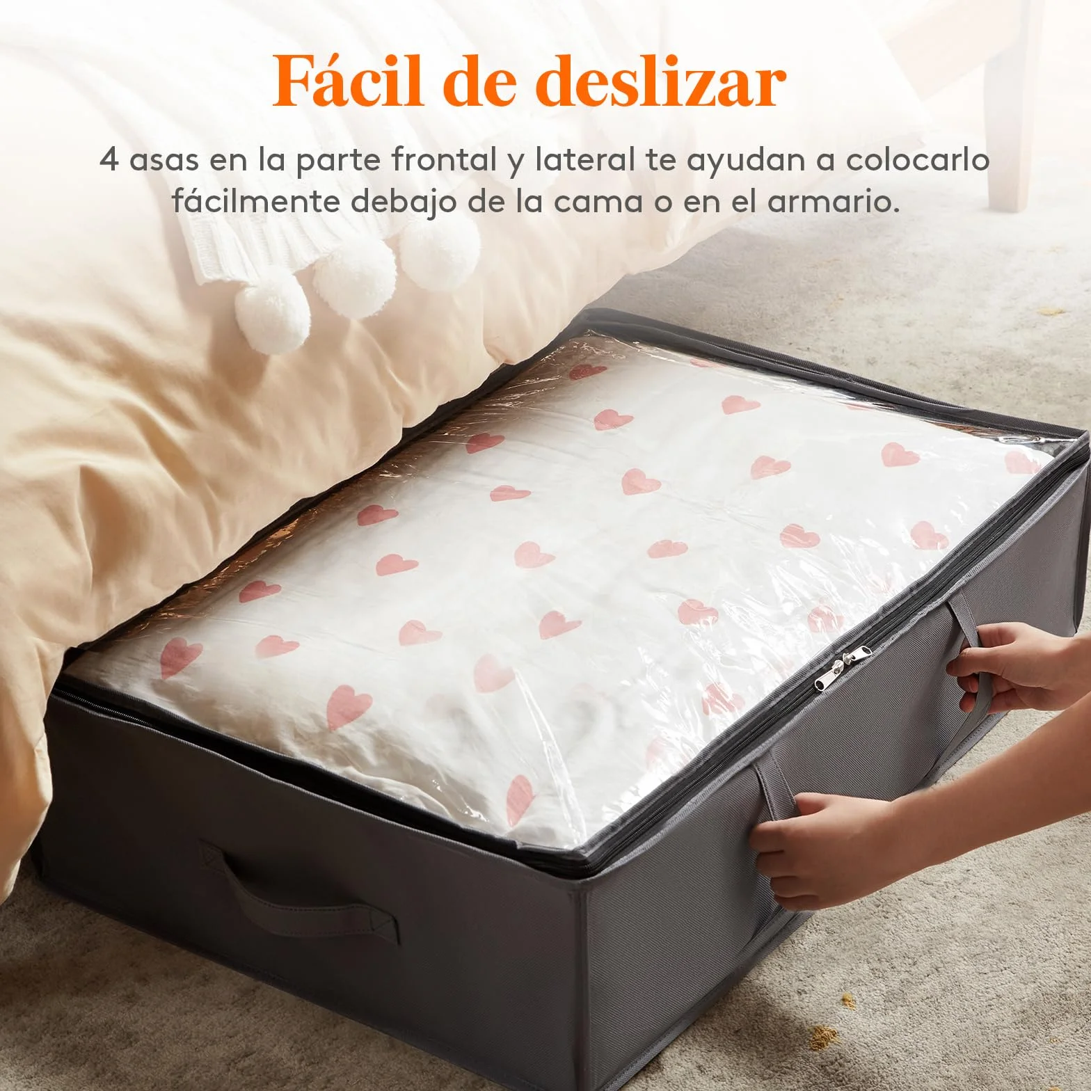 Lifewit 4 Piezas 40L Bolsas para Guardar Ropa Bajo la Cama, Cajas Almacenaje para Mantas, Gran Capacidad con Asas Reforzadas, Organizador Armario para Mantas, Hojas, Gris