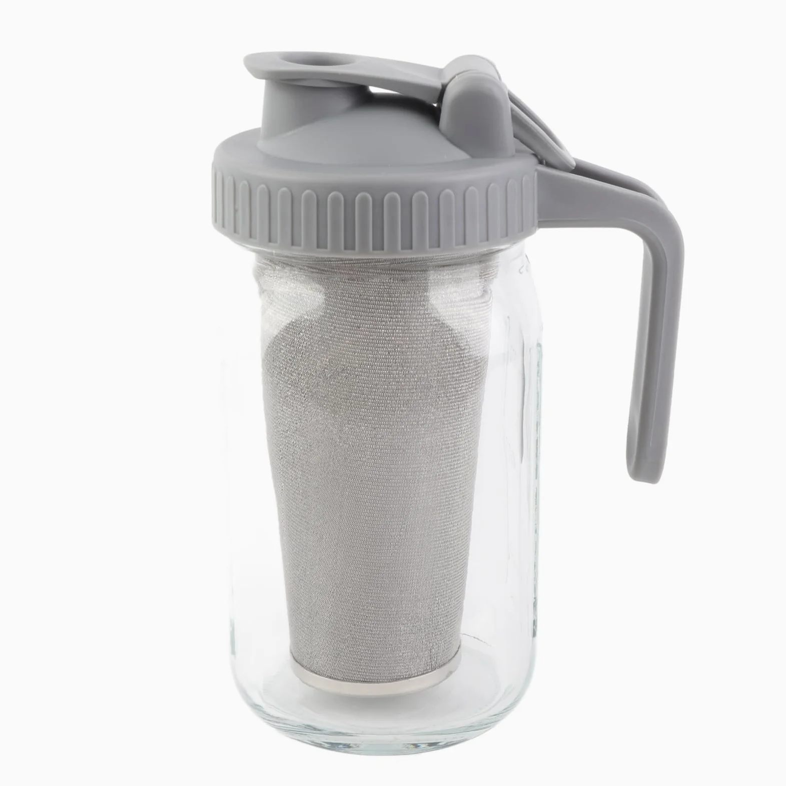 Jarra de cristal con tapa para conservas, 1 cuarto (32 o-z/1 l), jarra de agua a prueba de fugas con boca ancha y tapa de filtro, jarra de cerveza fría para agua, zumo, leche, té, café helado y