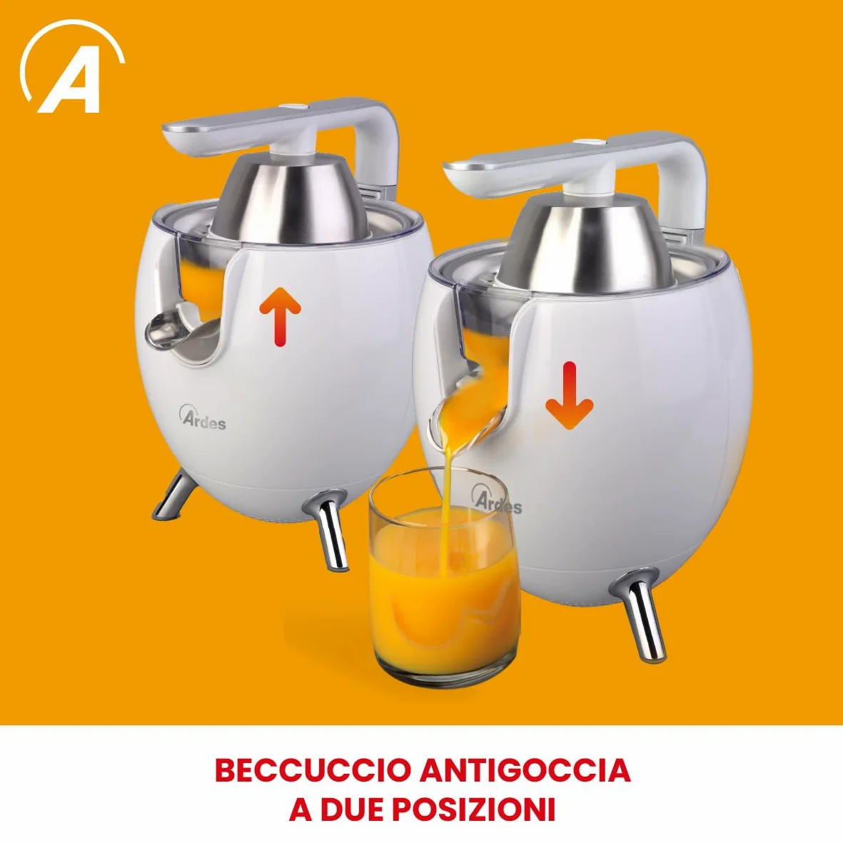 ARDES JUICE ART Exprimidor eléctrico 500 W AC con palanca de aluminio, doble cono y depósito 0,5 L para cítricos
