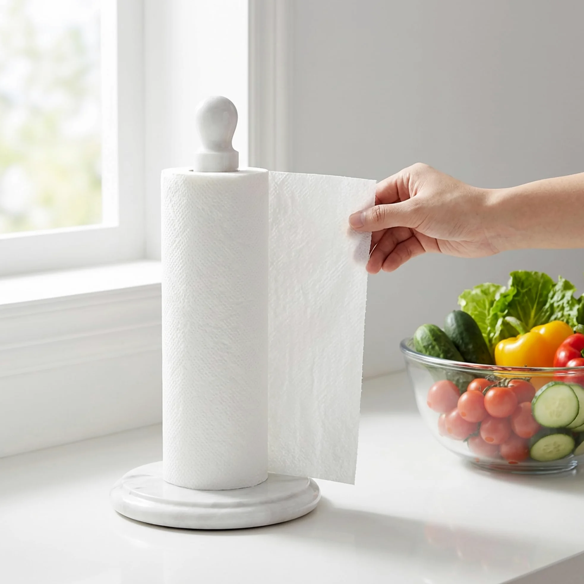 Radicaln Portarrollos de Cocina de mármol Blanco para encimera: Soporte de 12,5 Pulgadas para baño y Cocina, Pieza Artesanal encimera.