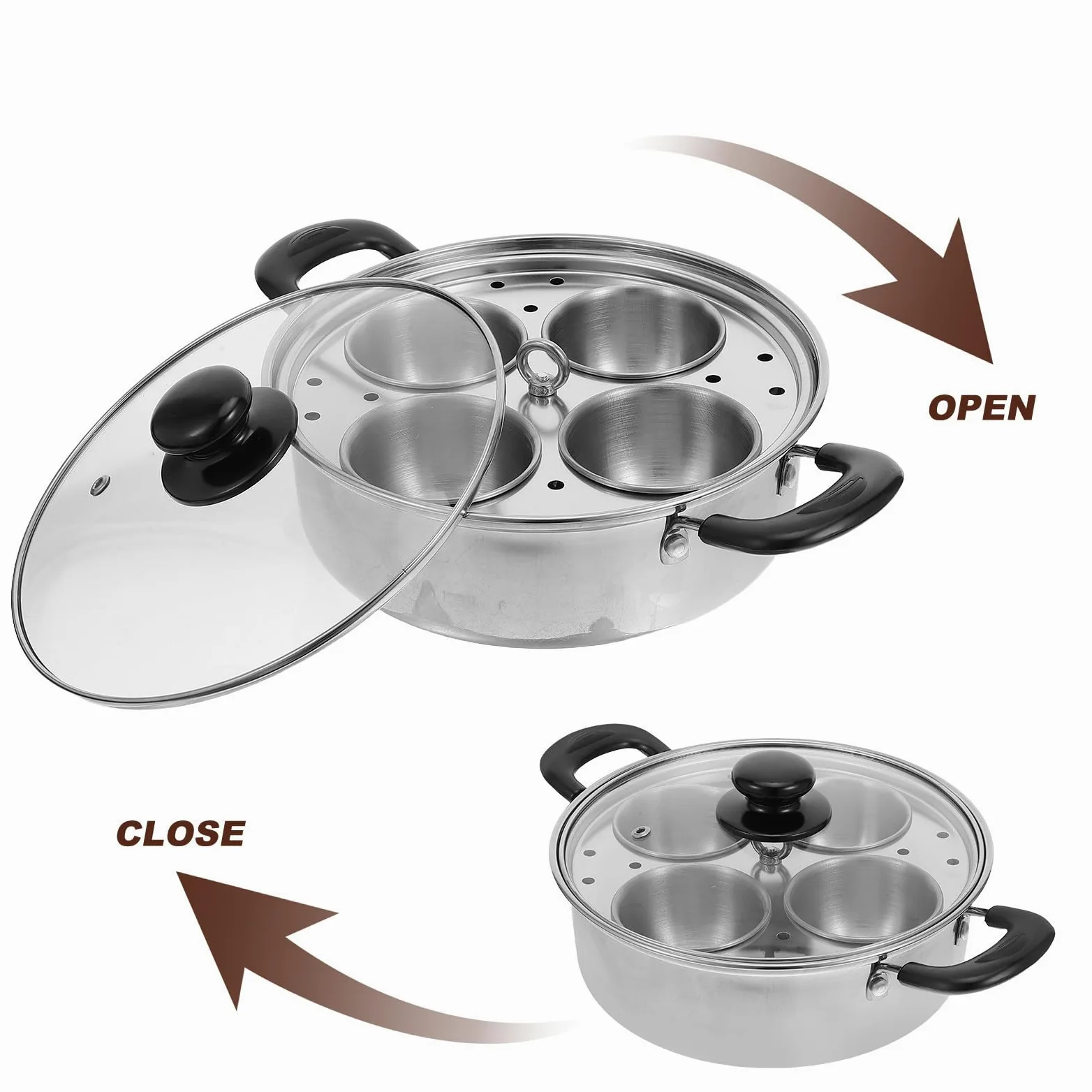 Operitacx Vaporera de Huevos de Acero Inoxidable para Cocina con 4 Tazas Desmontables y Tapa, Olla para Huevos al Vapor Adecuado para Desayuno en Casa