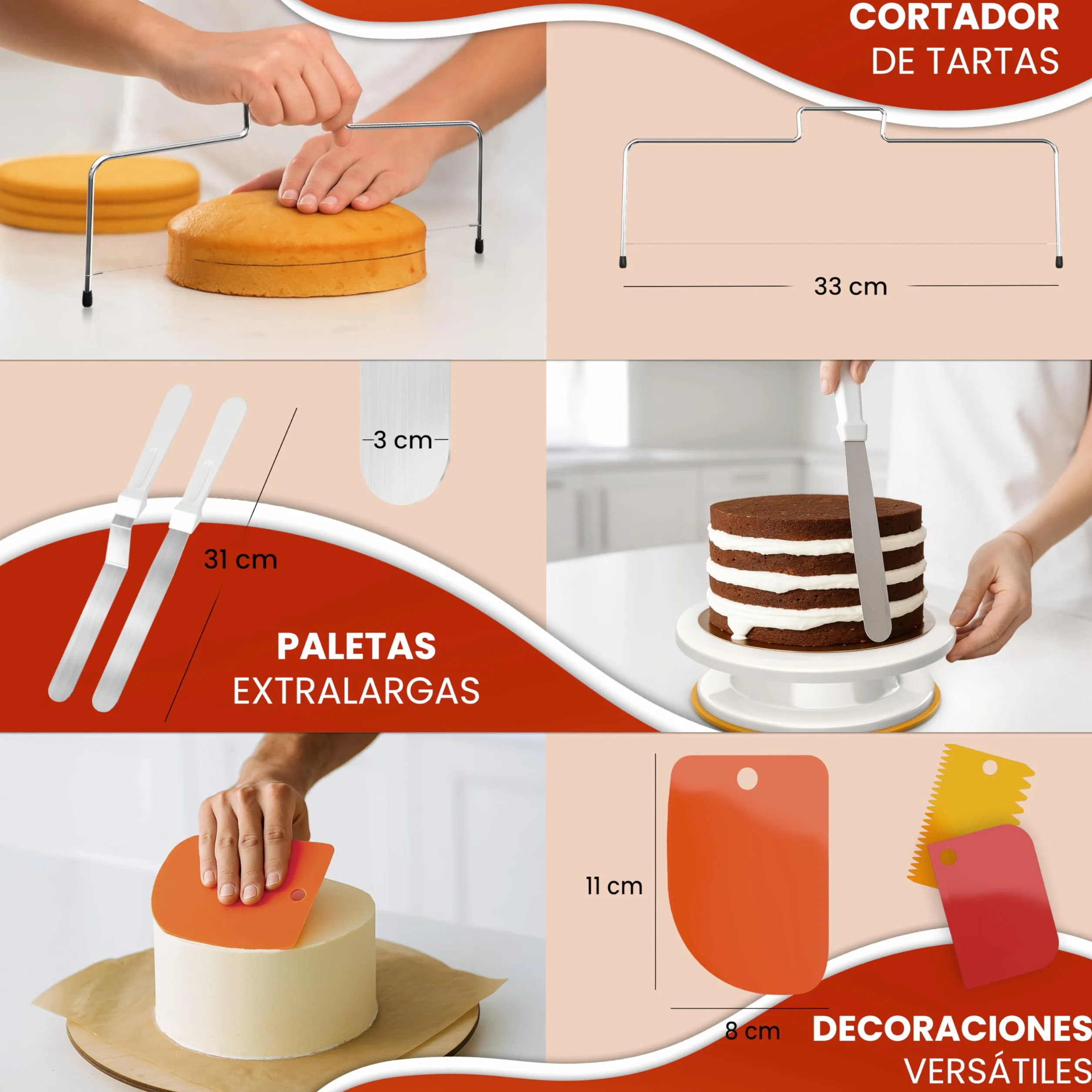 Kit Repostería y Pastelería 61 Piezas - Plato Giratorio Tartas Boquillas Acero Inoxidable Manga Pastelera Espátulas Utensilios