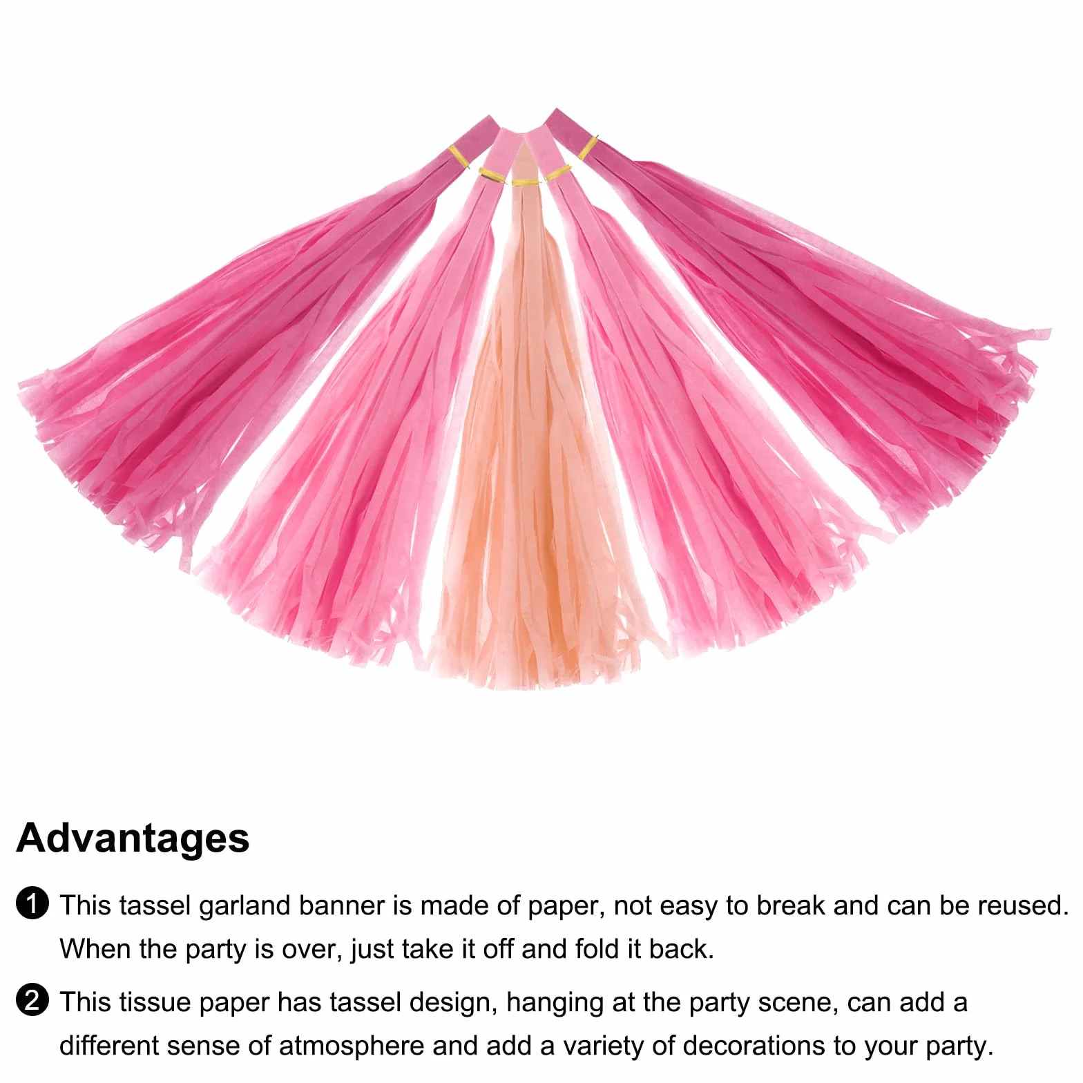 QUARKZMAN 15 Piezas Guirnalda de Borlas en Tonos Melocotón Rosa y Rojo Rosa con Cuerda de Papel de Seda para Kits de Fiesta DIY de Aniversario Boda Cumpleaños