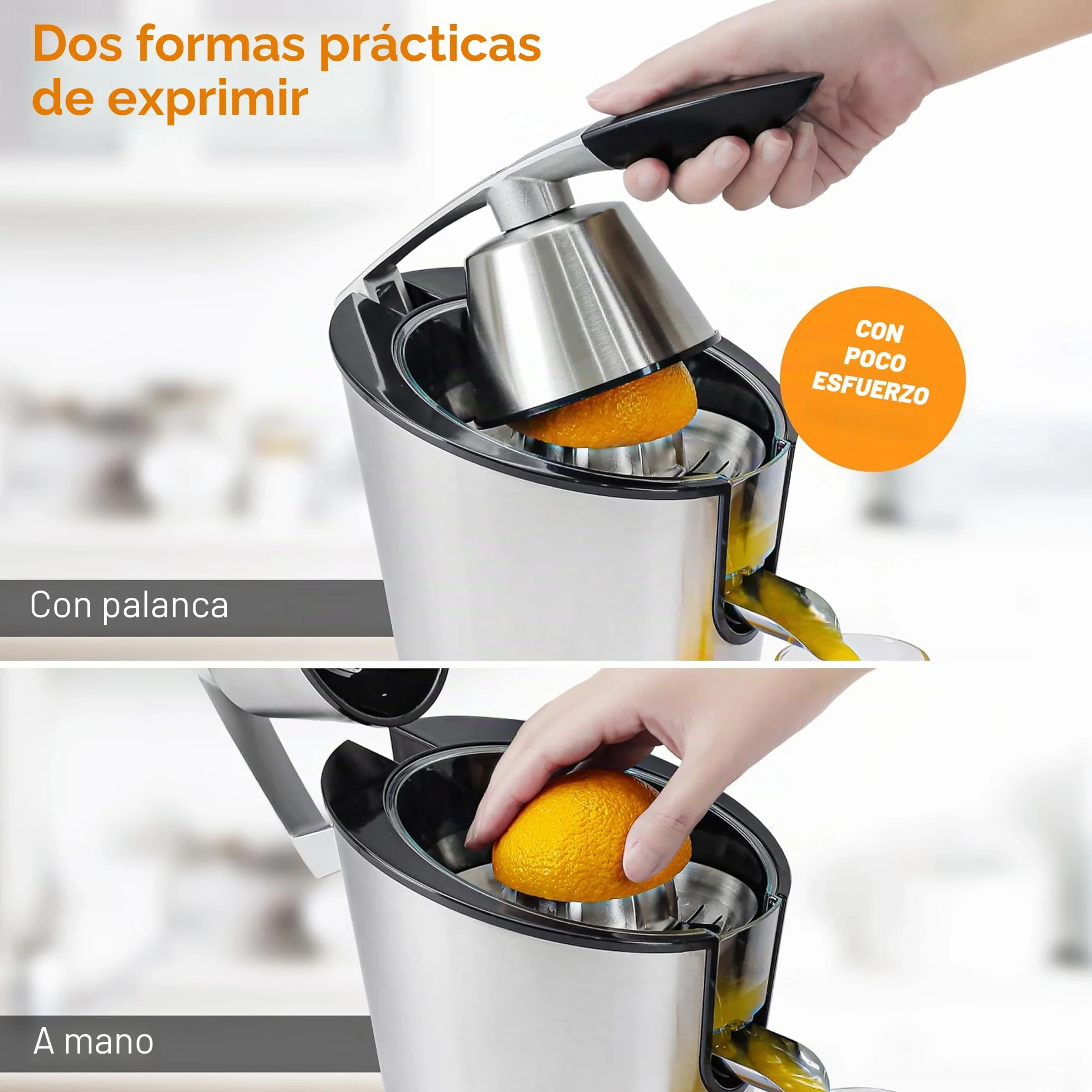 LEBENLANG Exprimidor de naranjas electrico 600W - Incl. Cono de Acero Inoxidable & Libre de BPA I Espremedor citrinos eléctrico Esprimidores zumos automatico Juicer orange machine Esprimidoras zumera