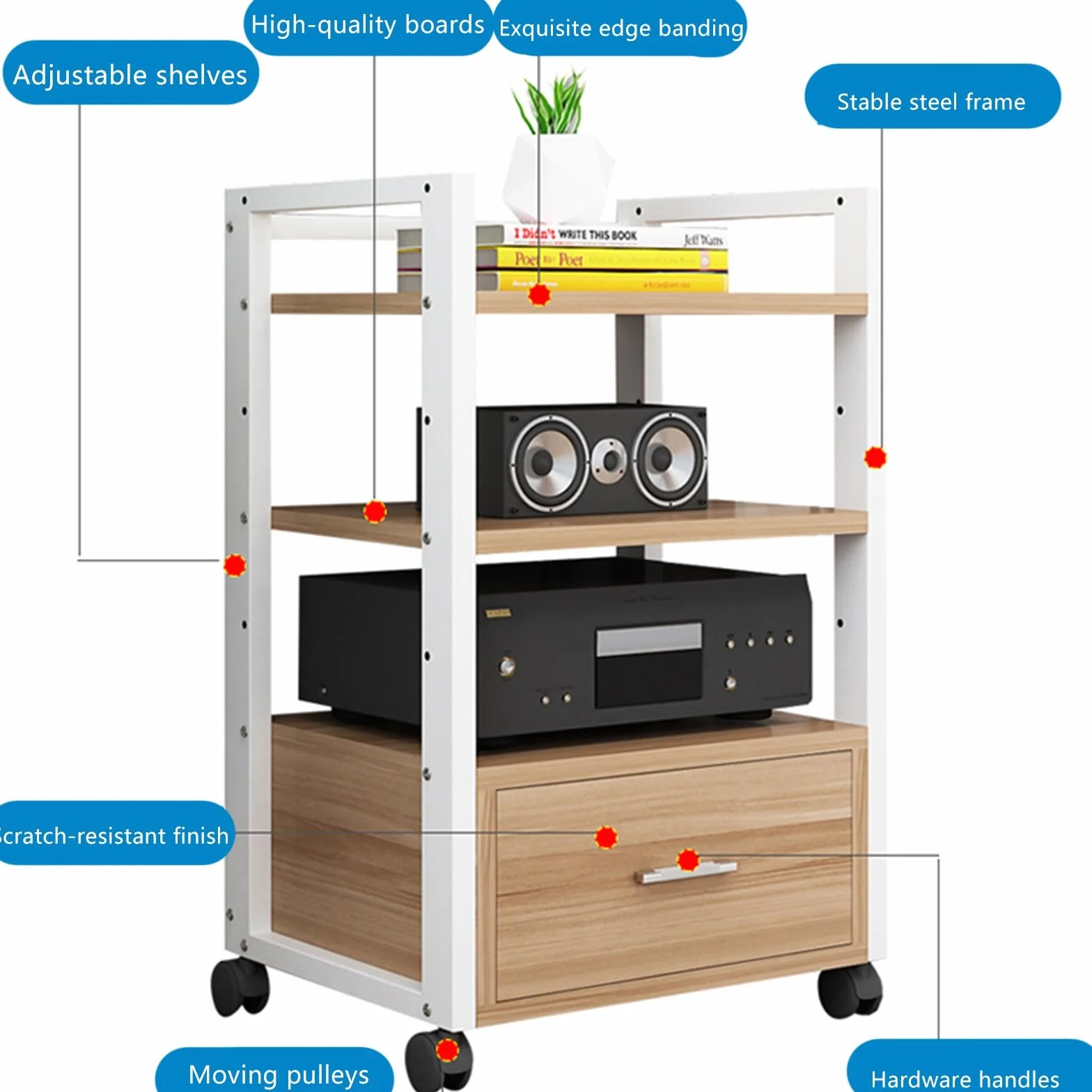 Mueble tocadiscos，mueble hifi rack，mueble equipo hifi con ruedas，Mueble hifi，gabinete estéreo de madera estante de audio，sala de estar almacenamiento medios gabinete，Gabinete Almacenamiento Medios(Bla
