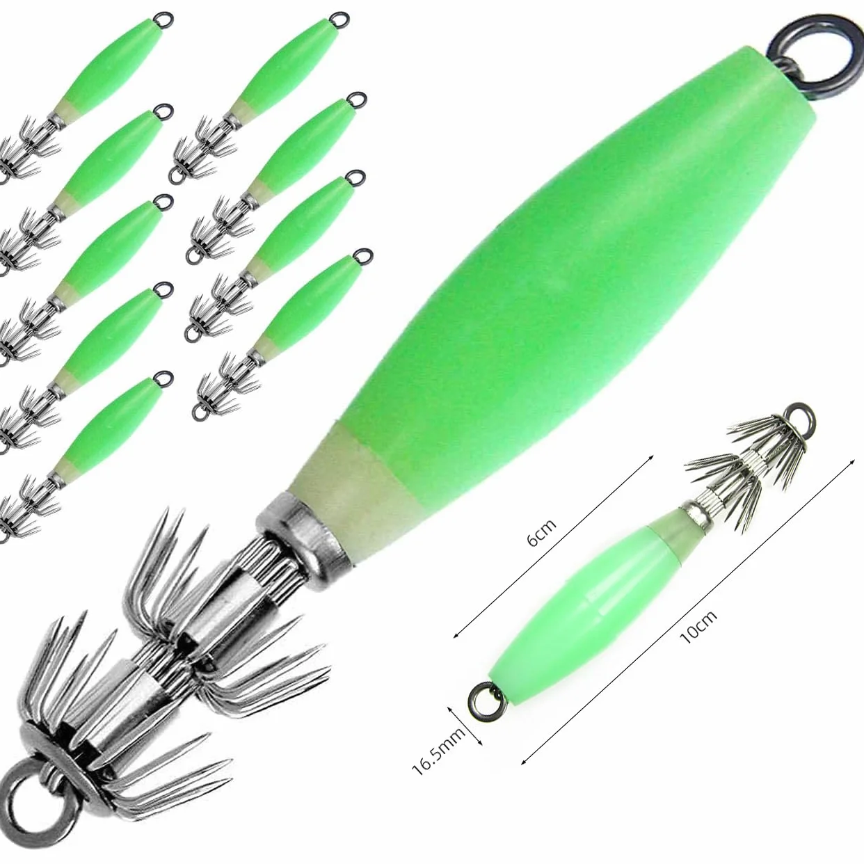 POFET 10 Anzuelos Luminosos Pulpo Calamar 9,5 cm 17 g Señuelo Pesca Agua Salada Plantilla Noctilucente