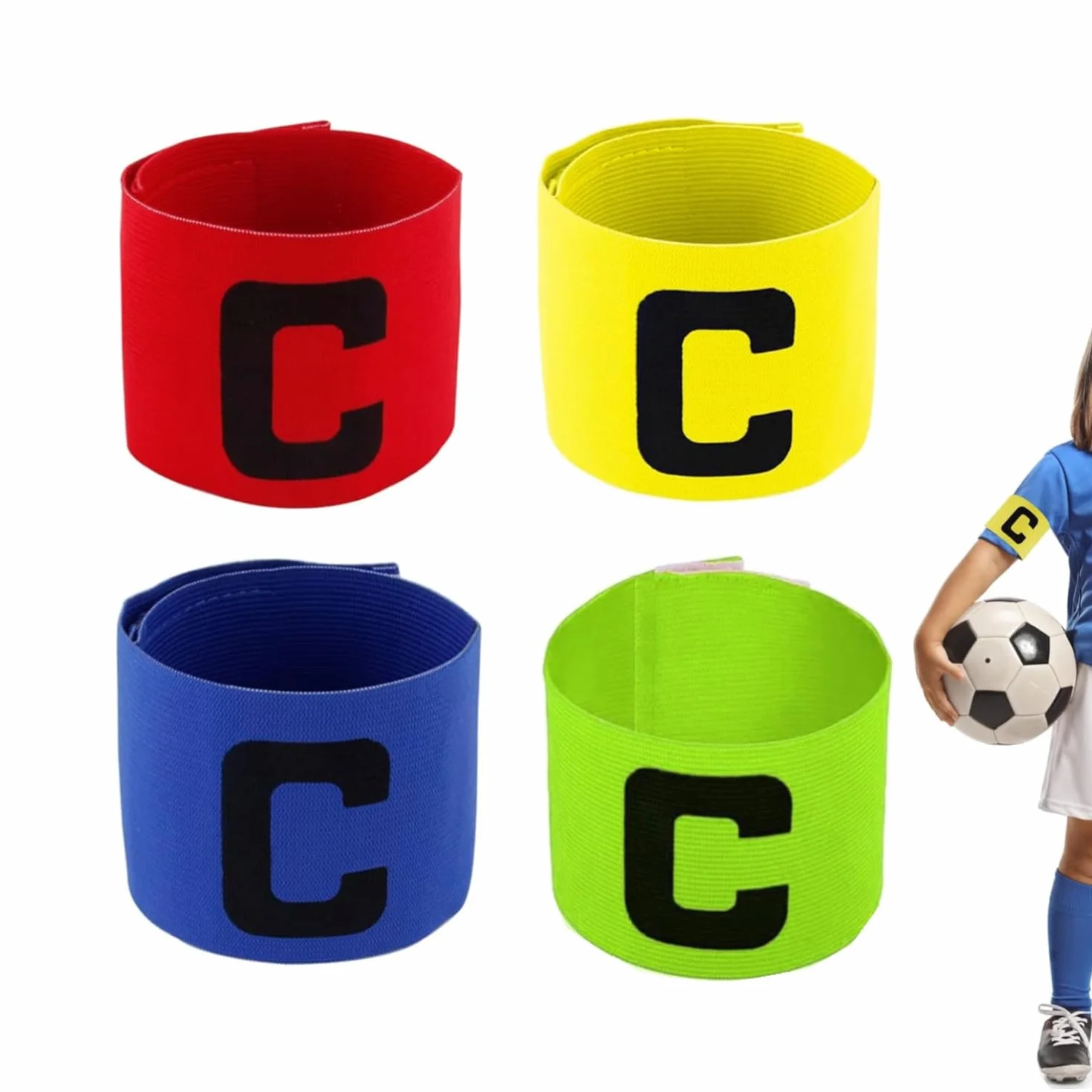 Brazalete de Capitán de Fútbol Multicolor Ajustable 4 Piezas para Adultos Junior