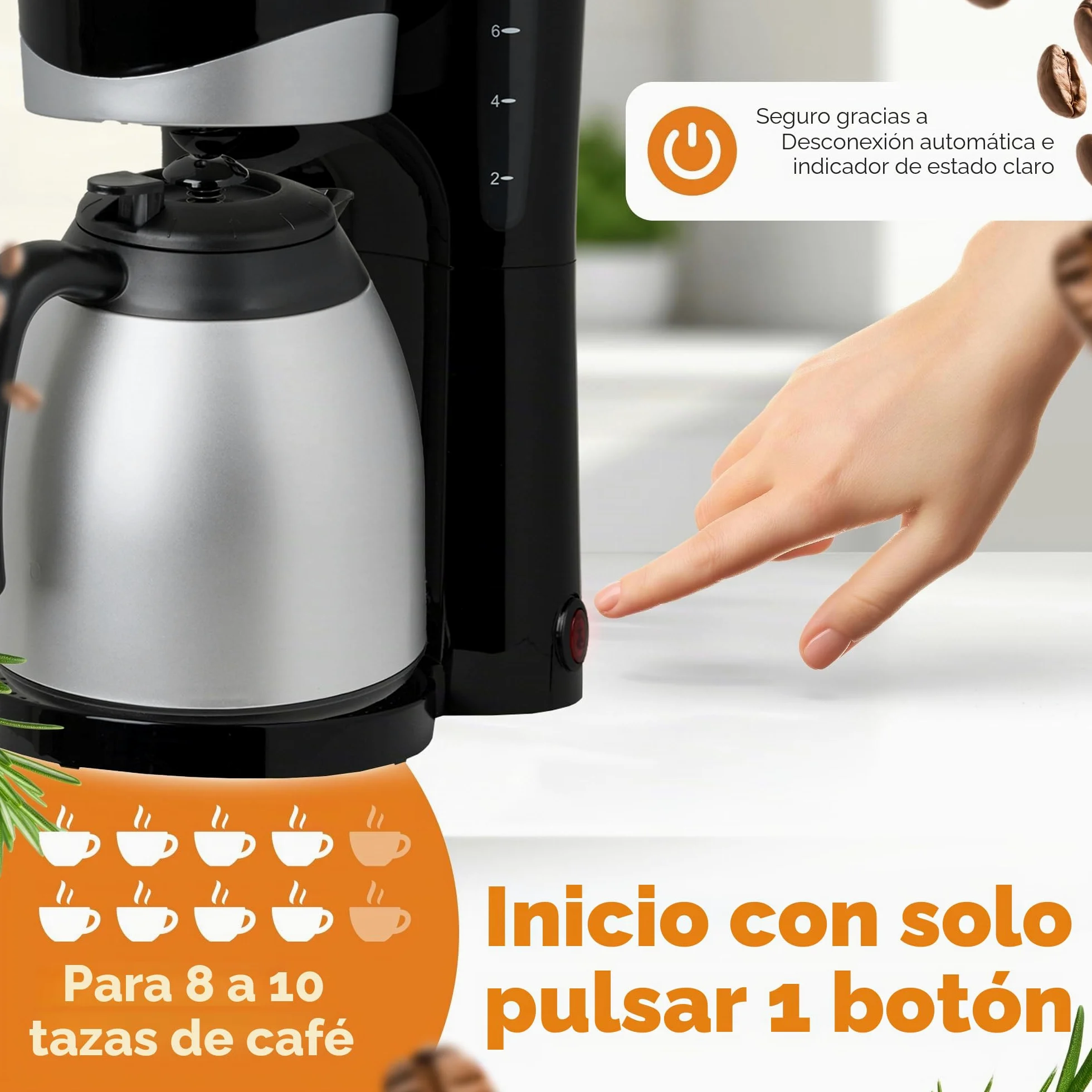 Clatronic Cafetera para 8-10 tazas de café de filtro, con jarra térmica, sistema antigoteo y desconexión automática, filtro extraíble, indicador de nivel de agua aproximativo 1 litro, KA 3327 negro