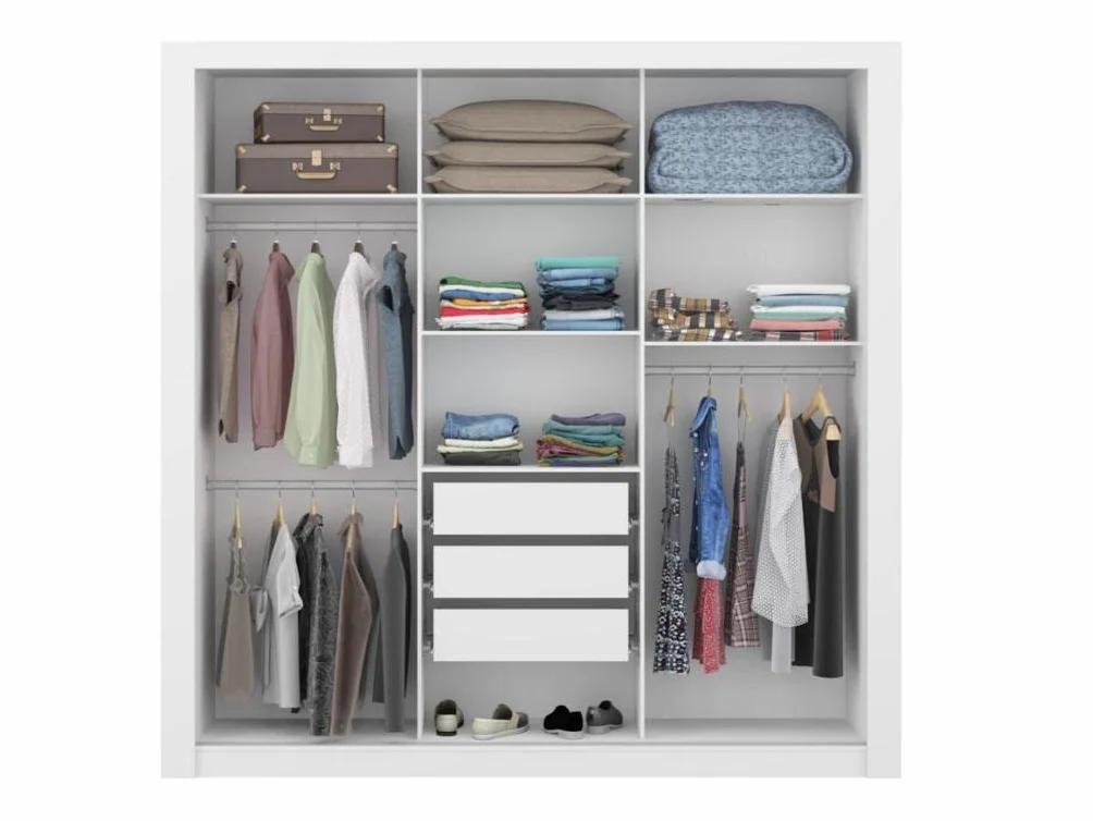 Vente-unique Armario con Espejo Roxane ñ 3 Puertas correderas ñ L. 220 cm ñ Blanco