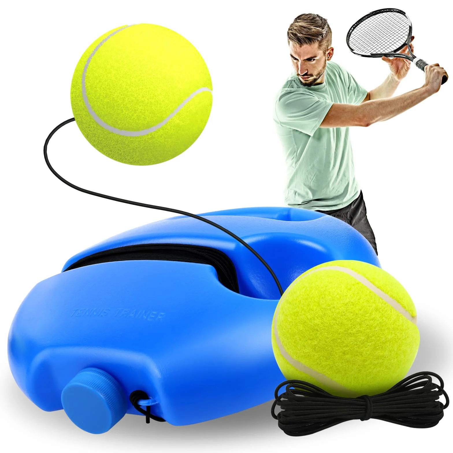 Juego de Entrenador de Tenis, El Entrenador de Tenis Hace rebotar la Pelota, con 2 Pelotas Que rebotan, para Entrenamiento Niños Adultos Jugador
