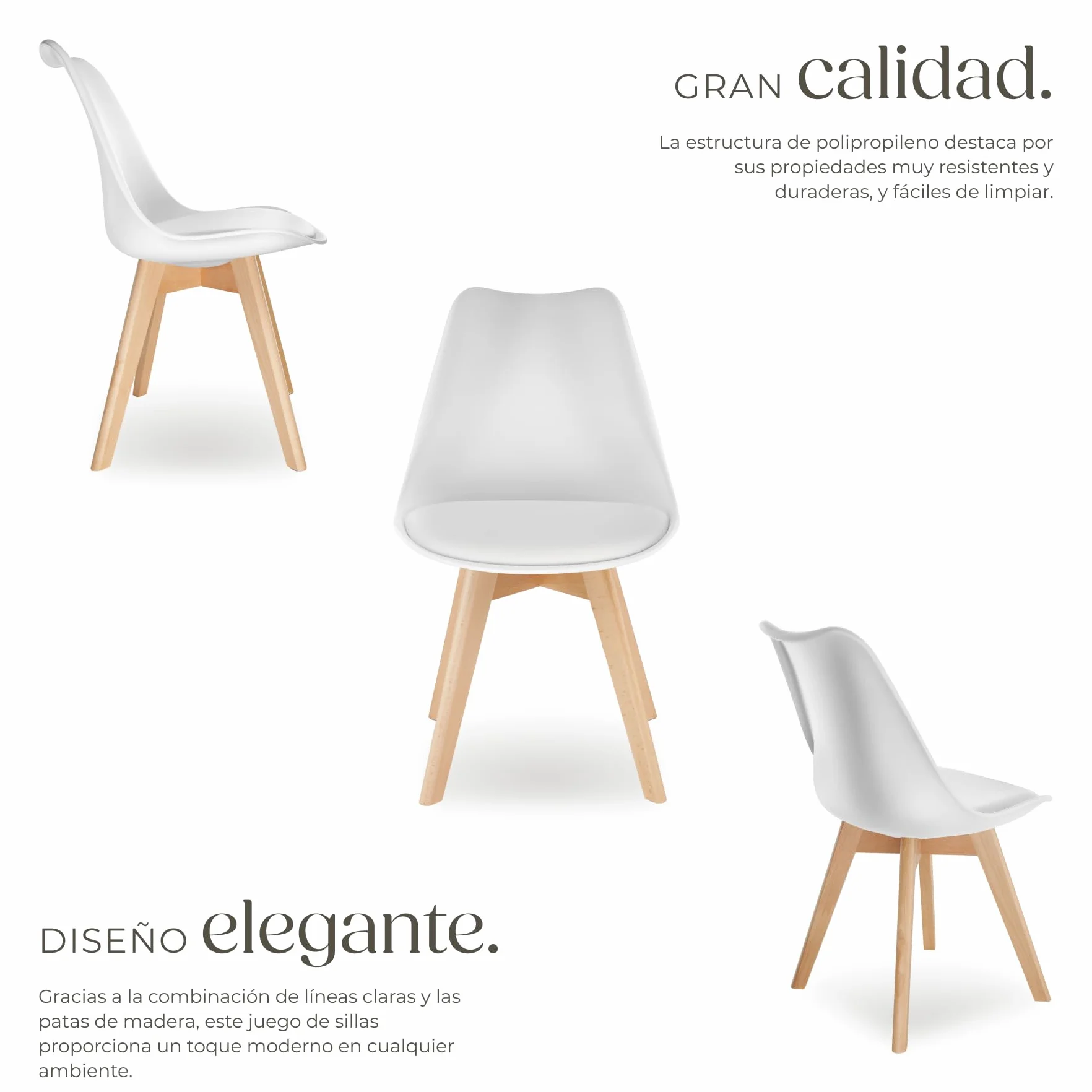 tectake® Sillas de Comedor, Muebles Comedor con Diseño Nórdico, Conjunto Sillas Cocina, Asiento Acolchado Silla Ergonómica, Mueble Cocina Moderno - Set de 2 Blanco