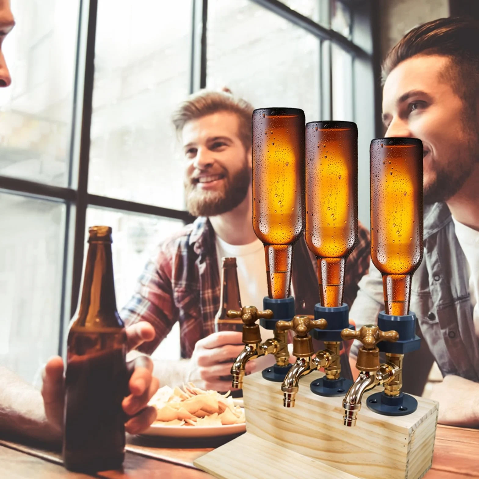 Grifo dispensador de cerveza, dispensador de licor, whisky, madera, grifo de bebidas para el hogar, fiesta, bar, día del padre (tres salidas)