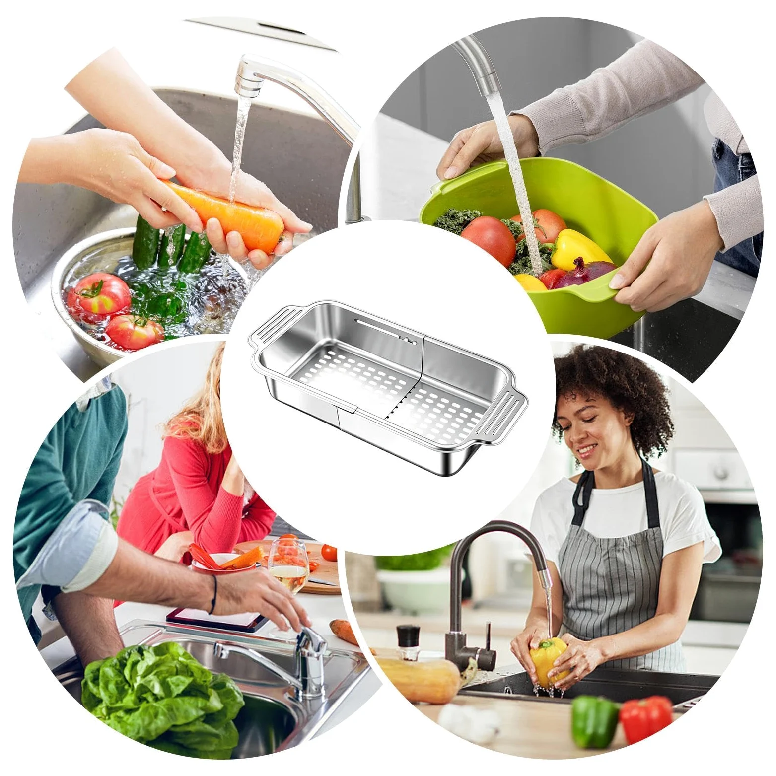 Escurridor Expandible Sobre El Fregadero Colador Telescópico Filtrante | Escurridor De Cocina Para Lavar para Verduras, Frutas, Pasta, Utensilios, Menaje, Cocina, Hogar, Apartamento, Restaurante