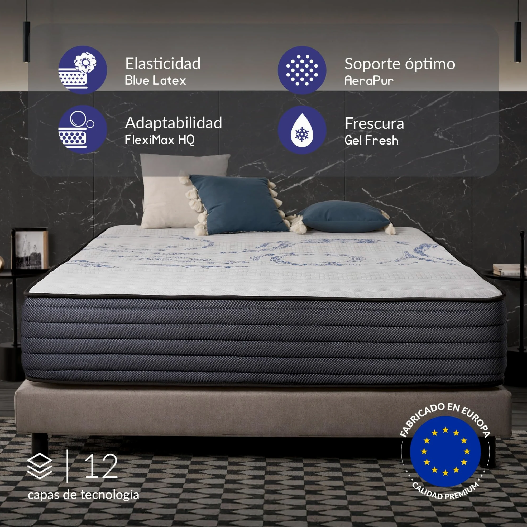 Naturalex - Perfectsleep - Colchón 160x200 cm Viscoelástico - 32 cm | Firme - Espuma HR + Blue Látex - Ergonómico - Hipoalergénico - Transpirable - Muy Grueso - Reversible Verano/Invierno