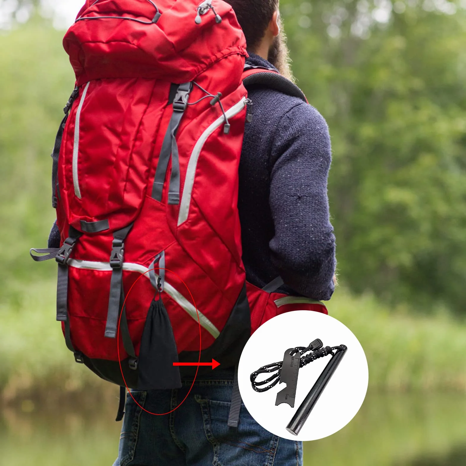 Newaner Arrancador de Fuego de Acero con Paracord, Raspador y Sacacorchos para Camping