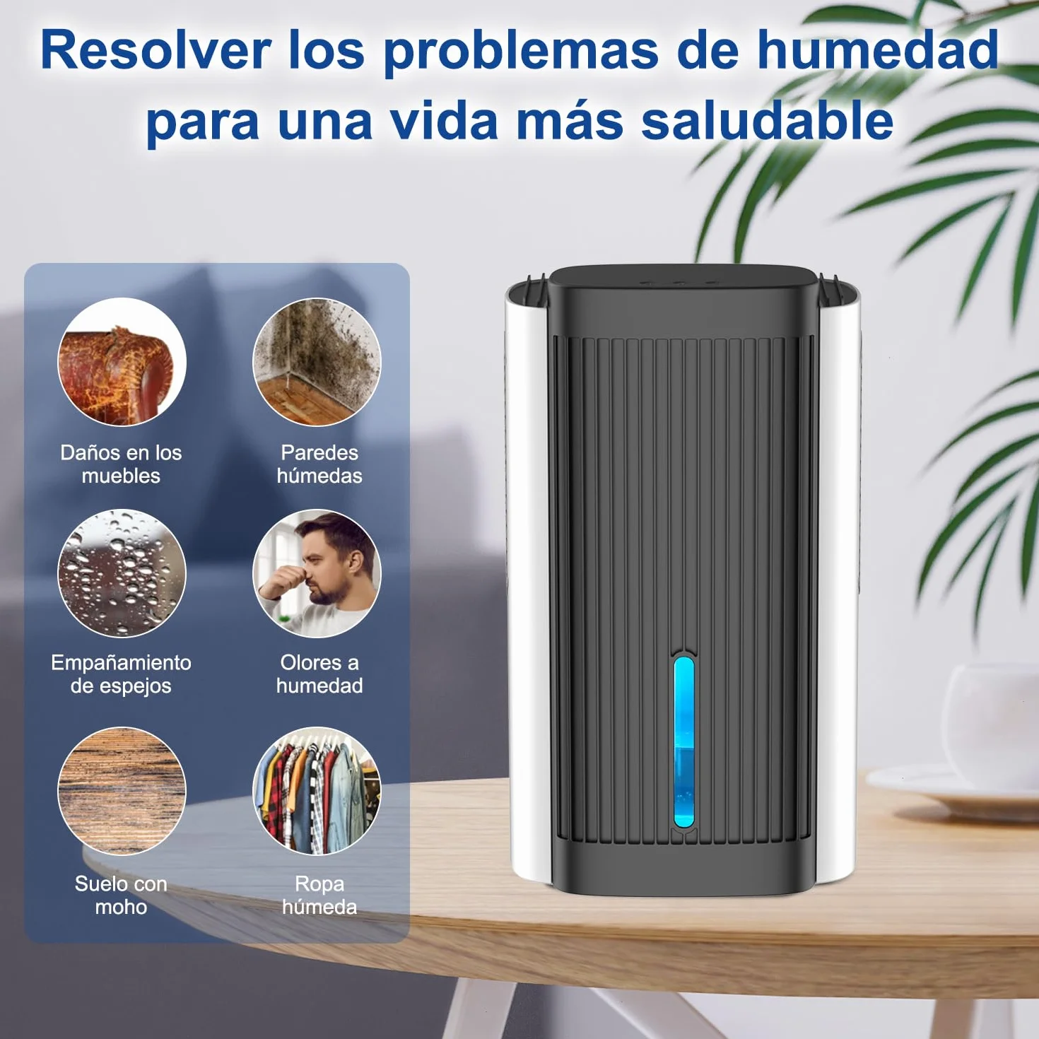 Deshumidificador Eléctrico 1,1 L – Deshumidificador Silencioso < 28 dB con Apagado Automático, Modo Sueño & Luz Nocturna, para Hogar, Baño y Sótano (blanco y negro)
